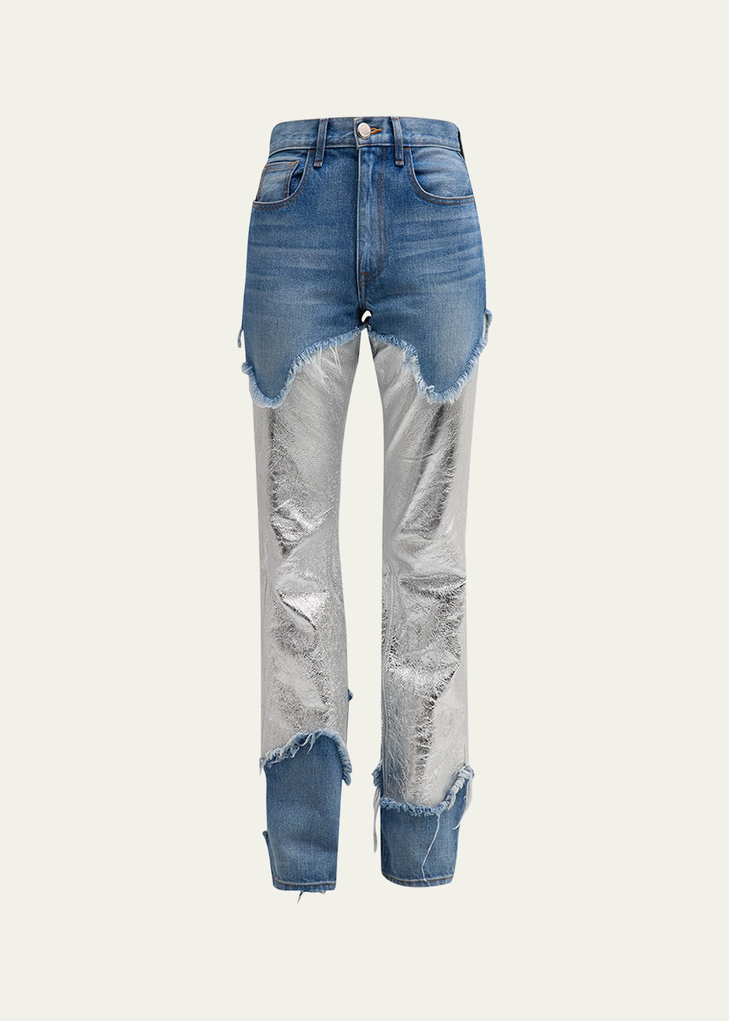 The Cortlandt Denim Pants with Metallic Leather Detail