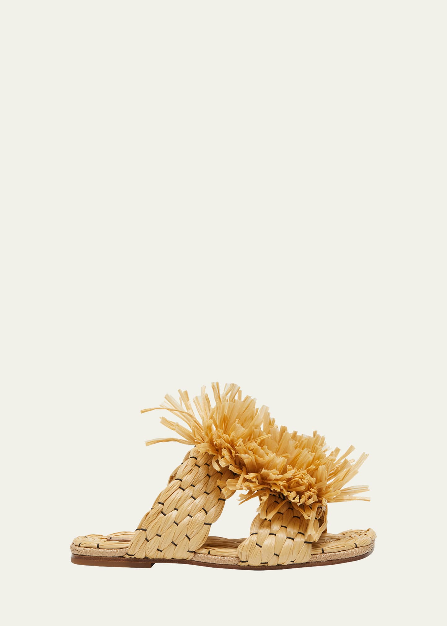 Dries Van Noten Raffia Fringe Dual-band Slide Sandals In Natural