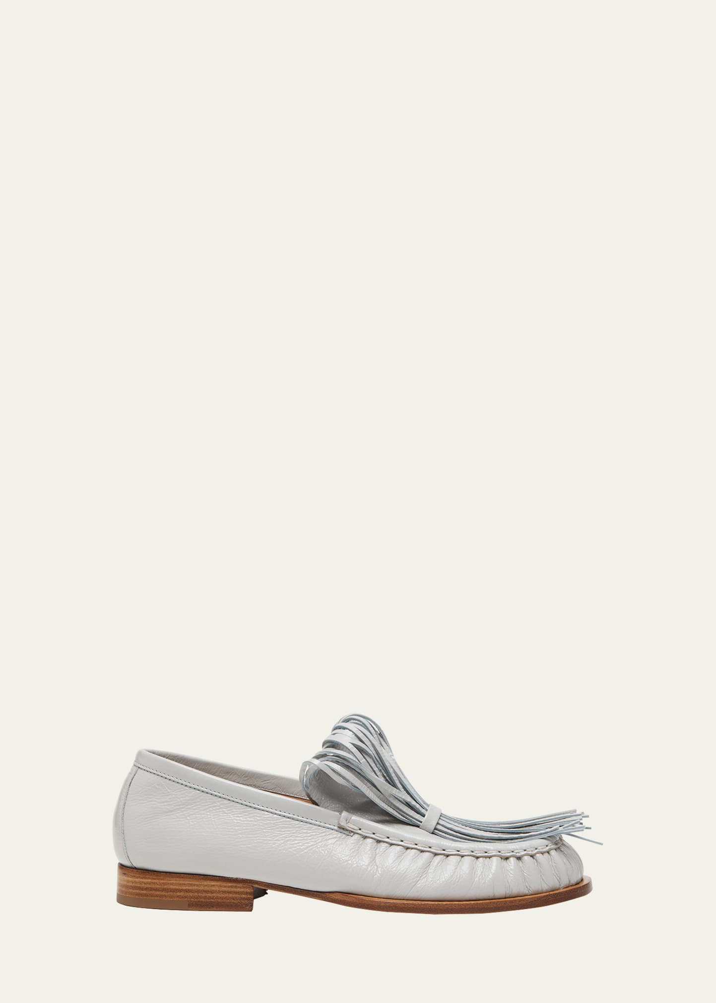 Shop Dries Van Noten Calfskin Fringe Slip-on Loafers In Off White