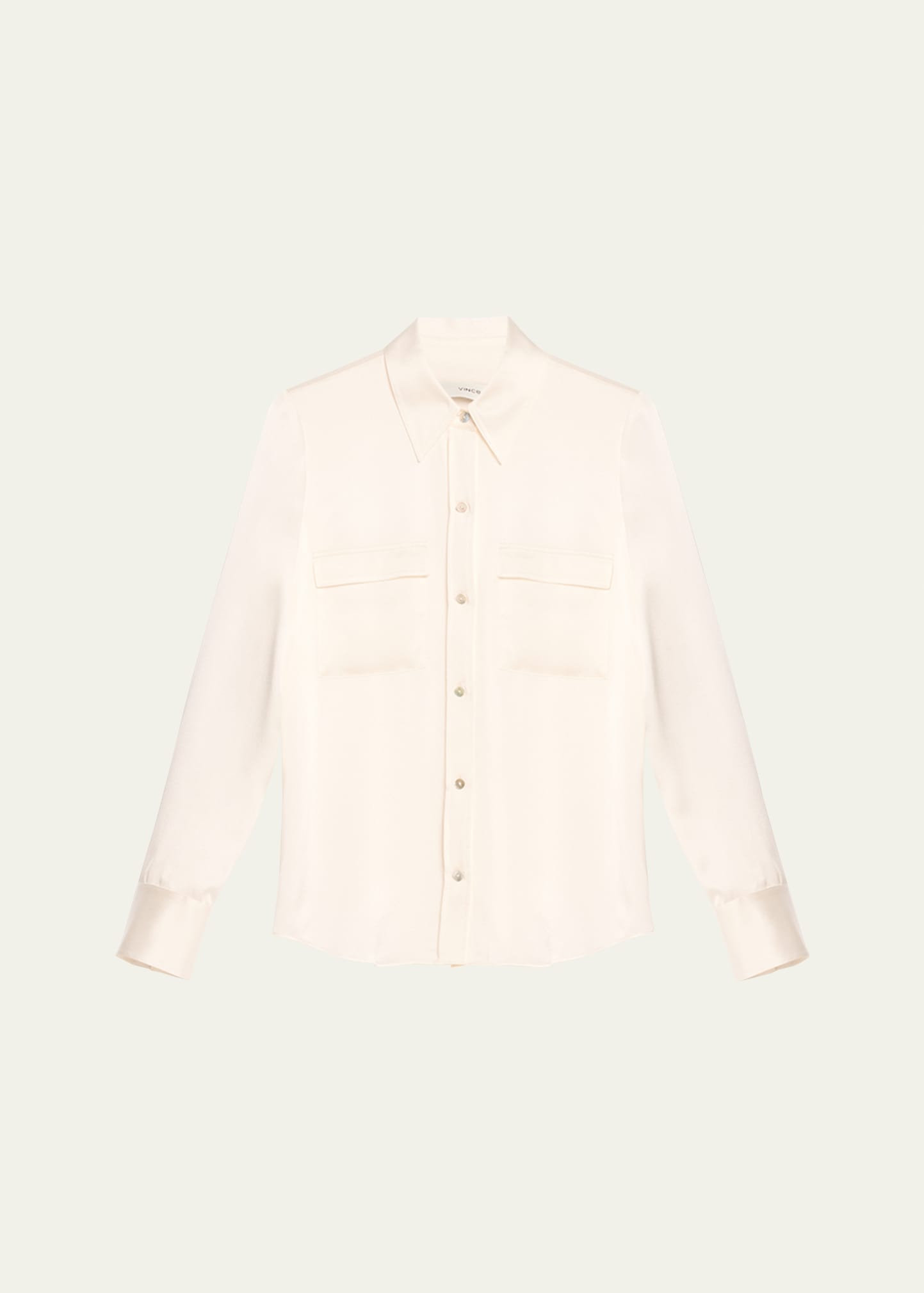 Vince Long-sleeve Silk Pullover Polo Top In Off White