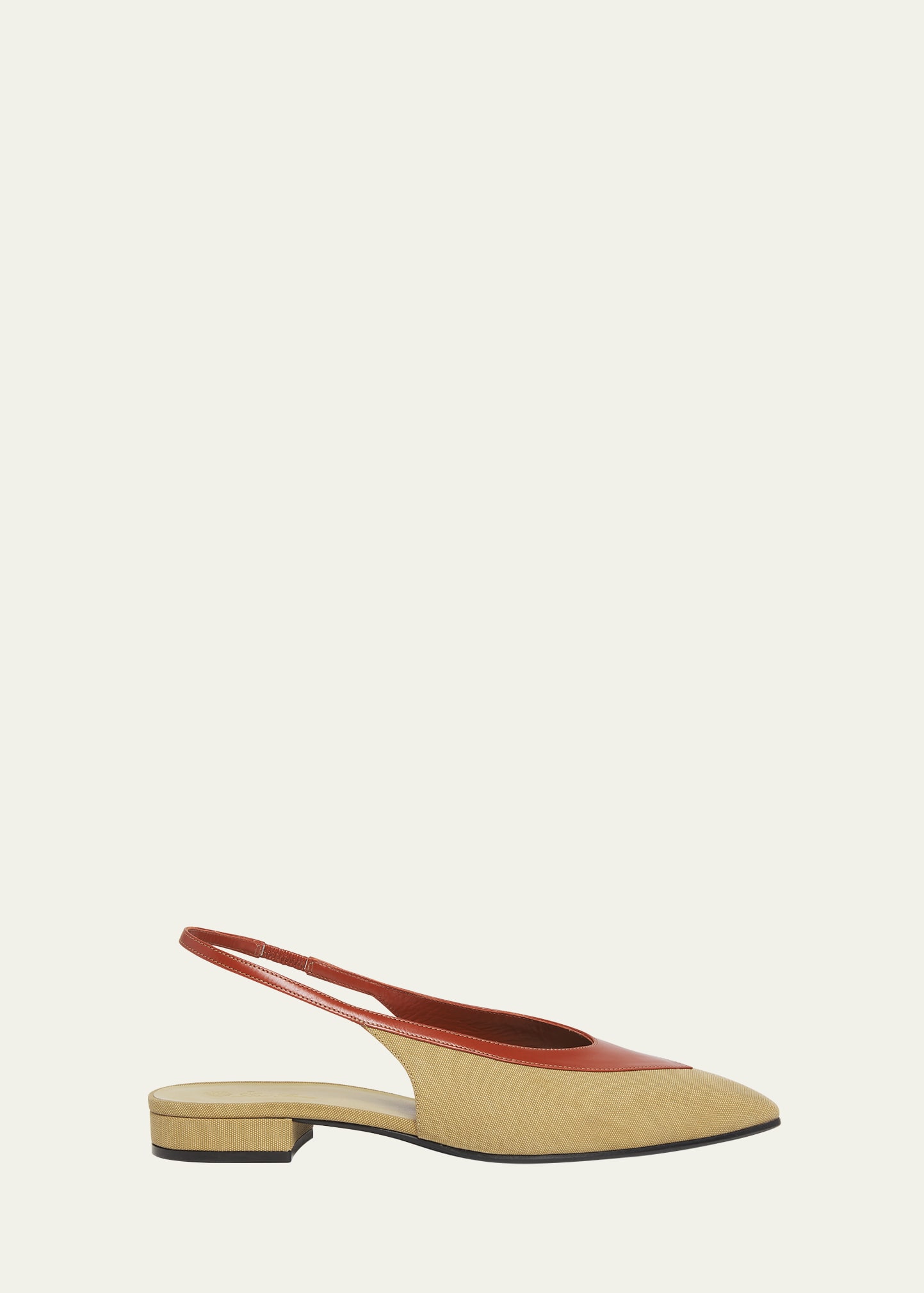 Loro Piana Rebecca Leather-trimmed Canvas Slingback Flats In Hinoki Wood Deep