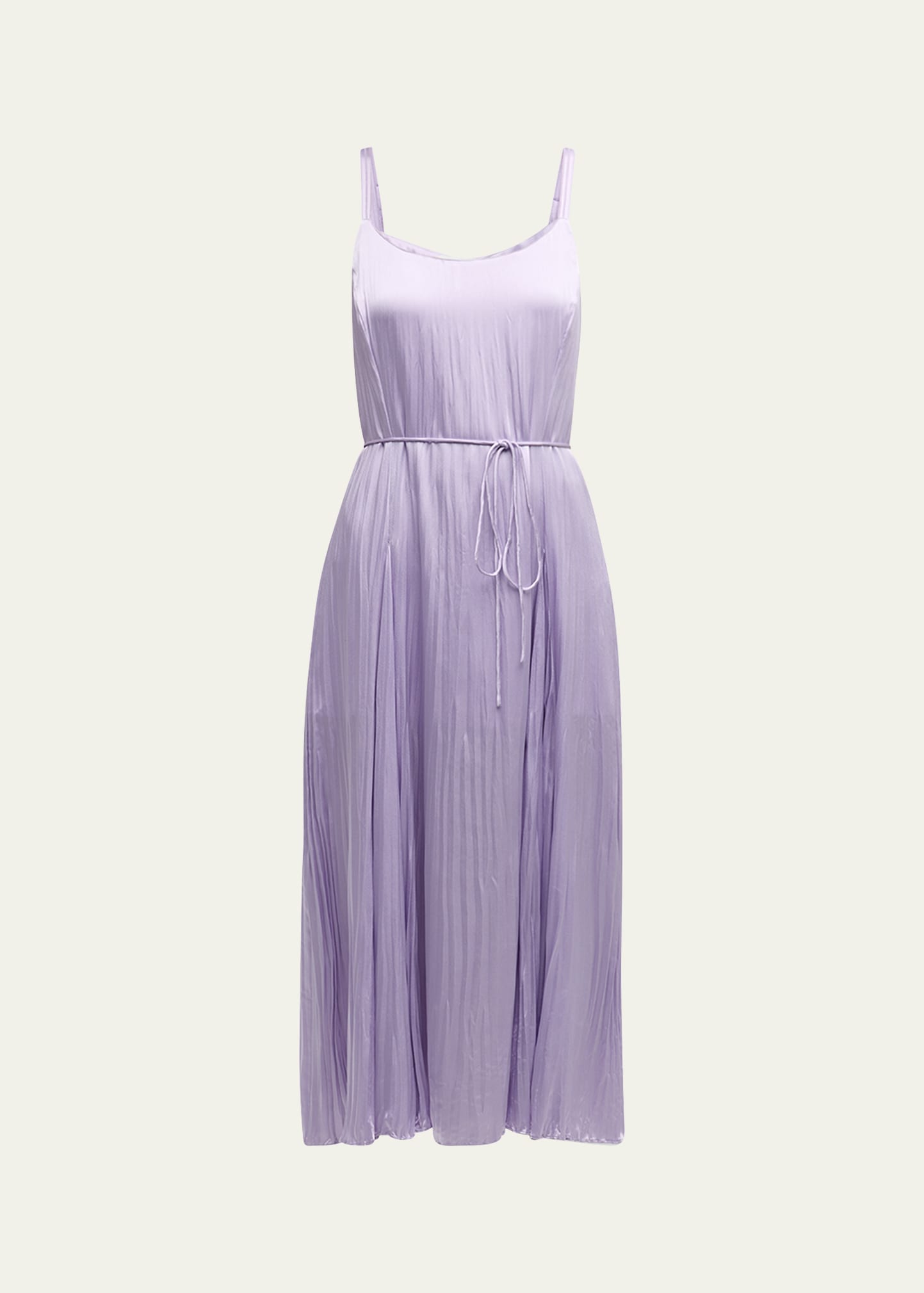 Shop Vince Pleated Crushed Satin Midi Slip Dress In Chiffon