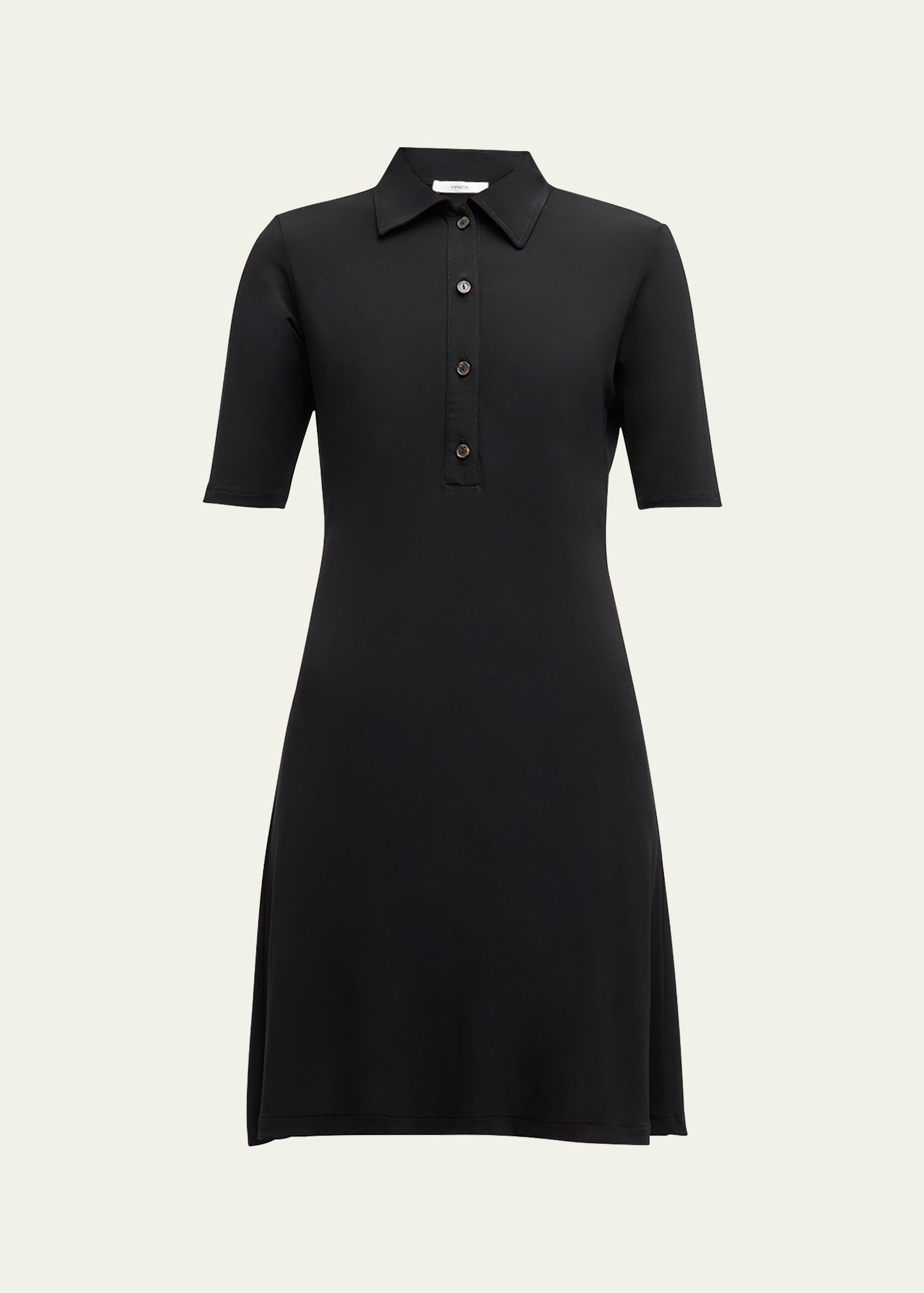 Shop Vince Elbow-sleeve Mini Polo Dress In Black
