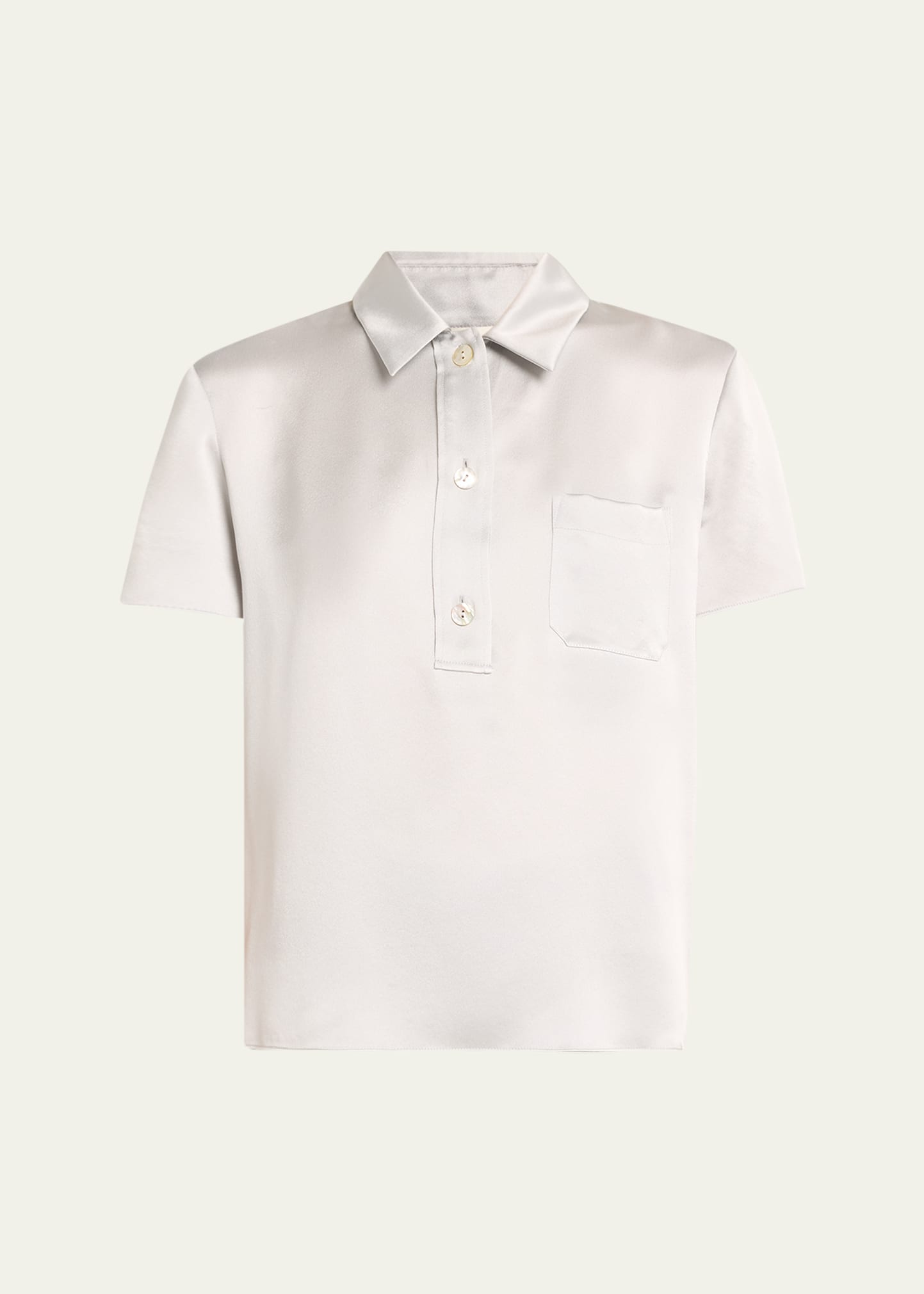 Silk Charmeuse Short-Sleeve Polo Shirt