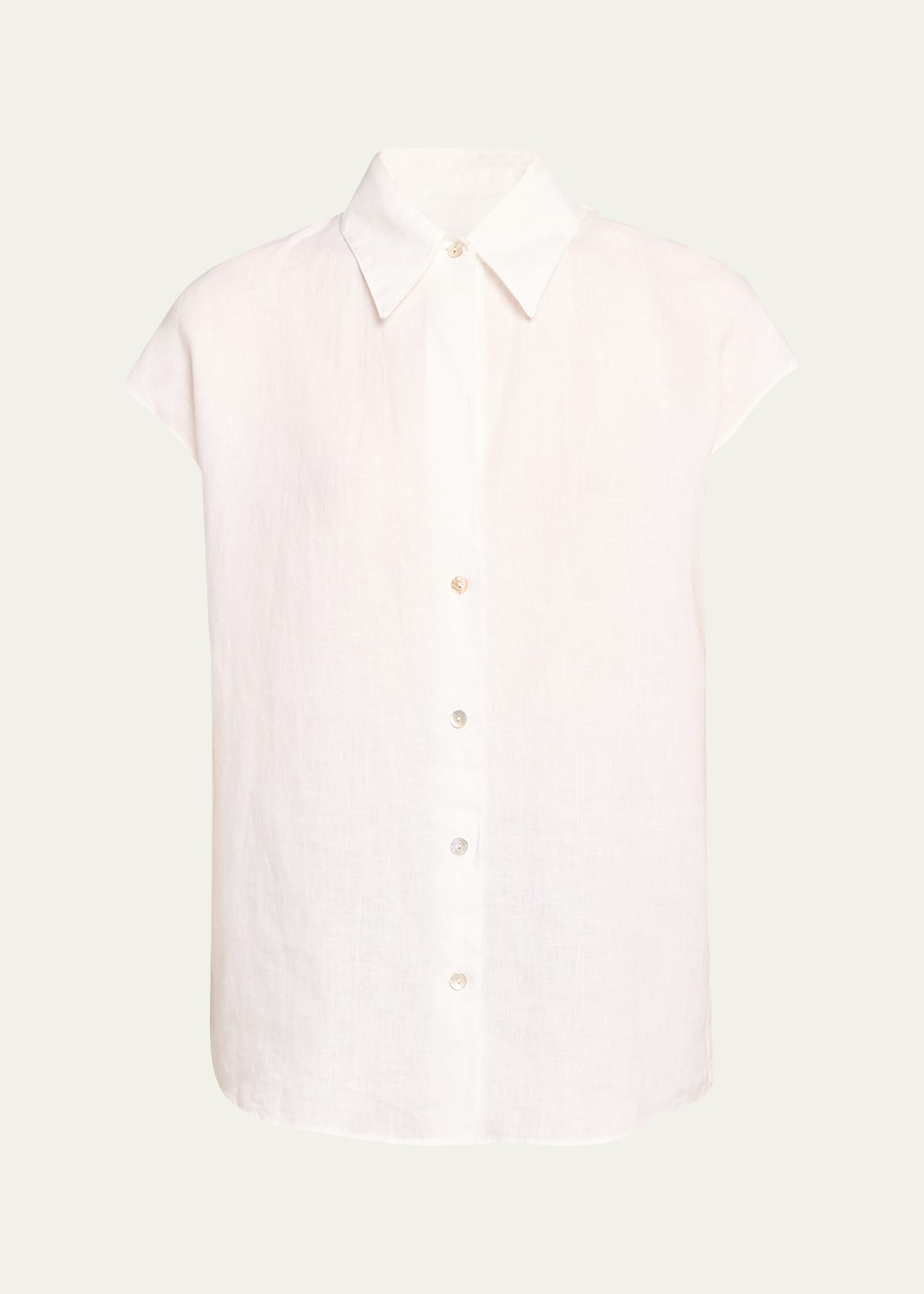 Shop Vince Cap-sleeve Linen Button-front Blouse In Optic White