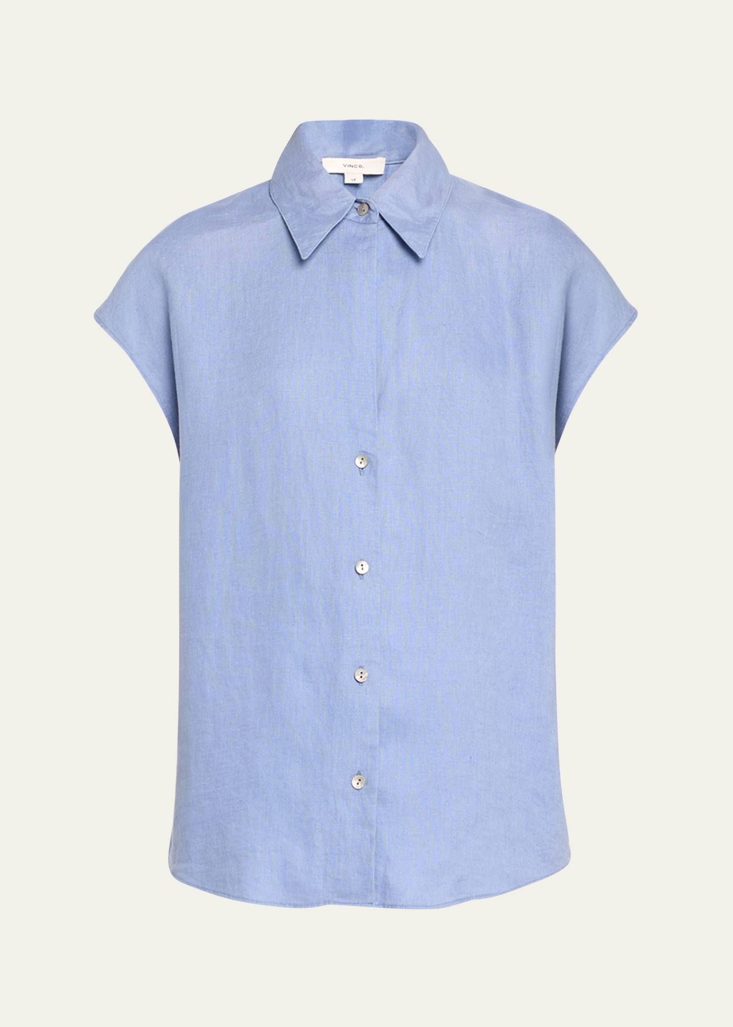 Shop Vince Cap-sleeve Linen Button-front Blouse In Azure Gem