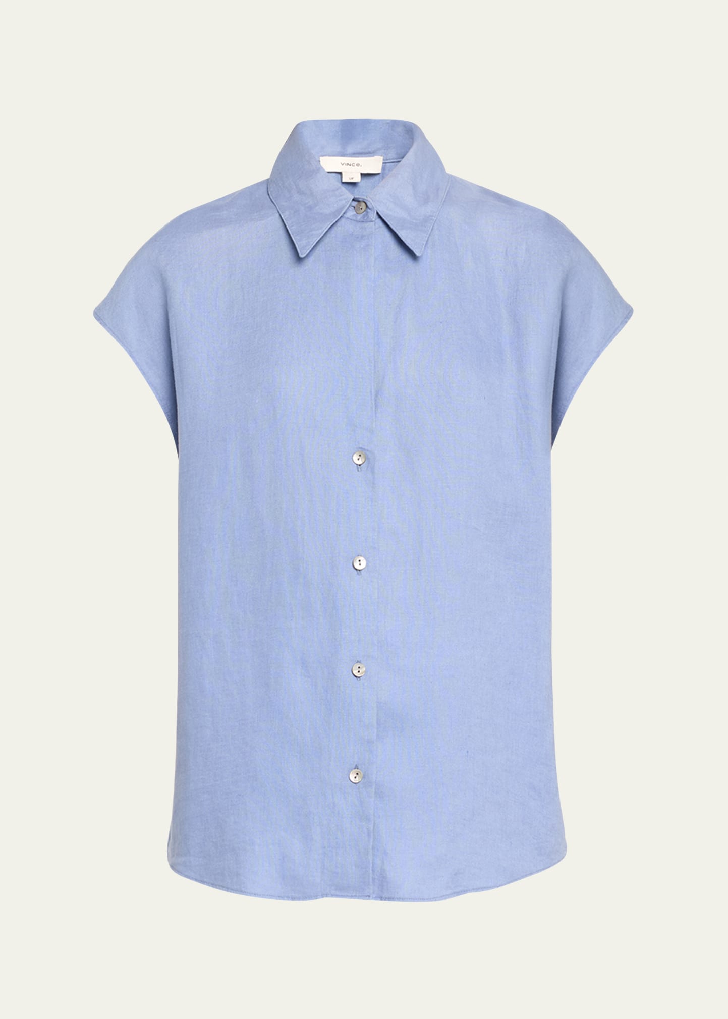 Vince Cap-sleeve Linen Button-front Blouse In Azure Gem