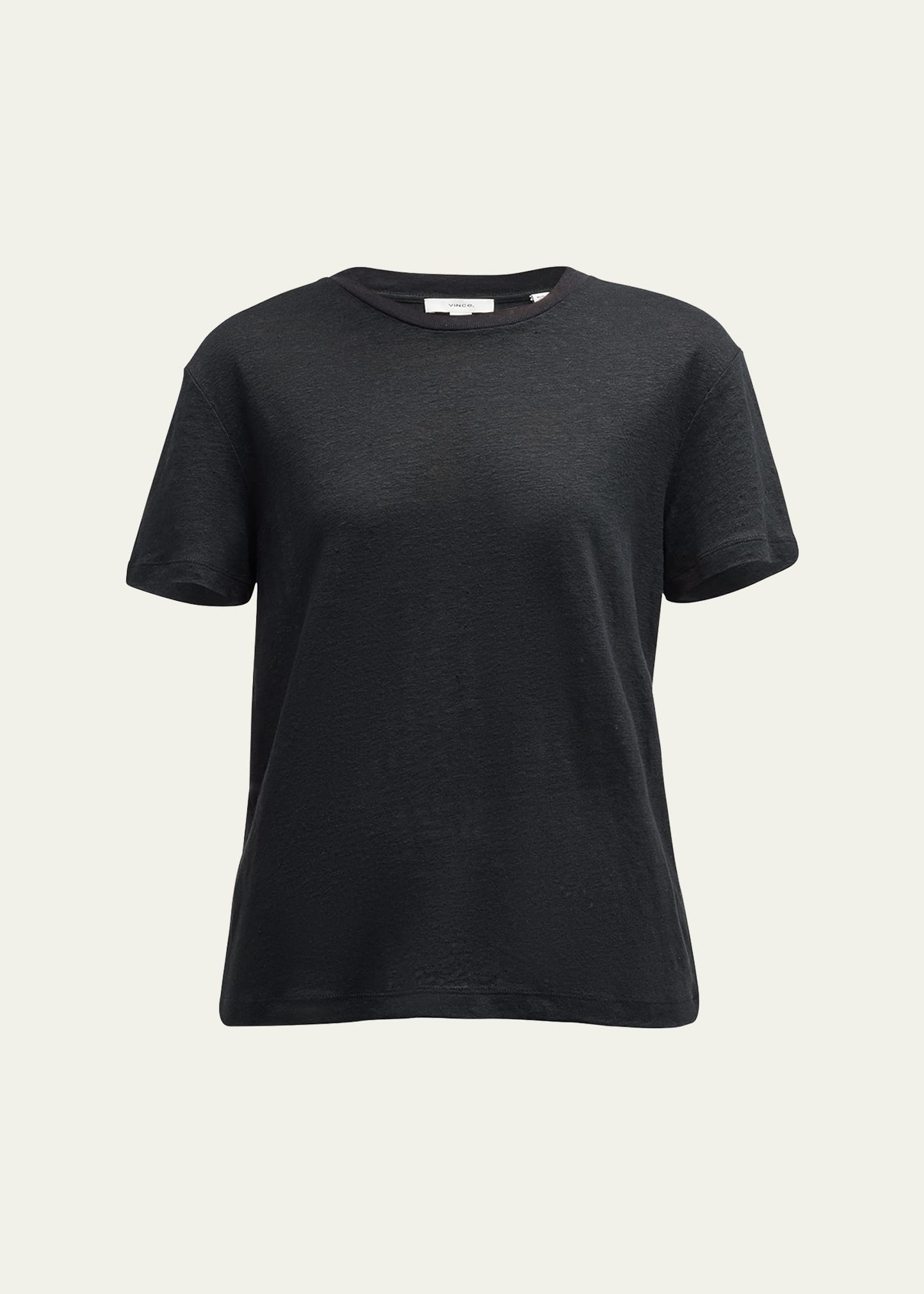 Shop Vince Drop-shoulder Linen Crewneck Short-sleeve T-shirt In Black