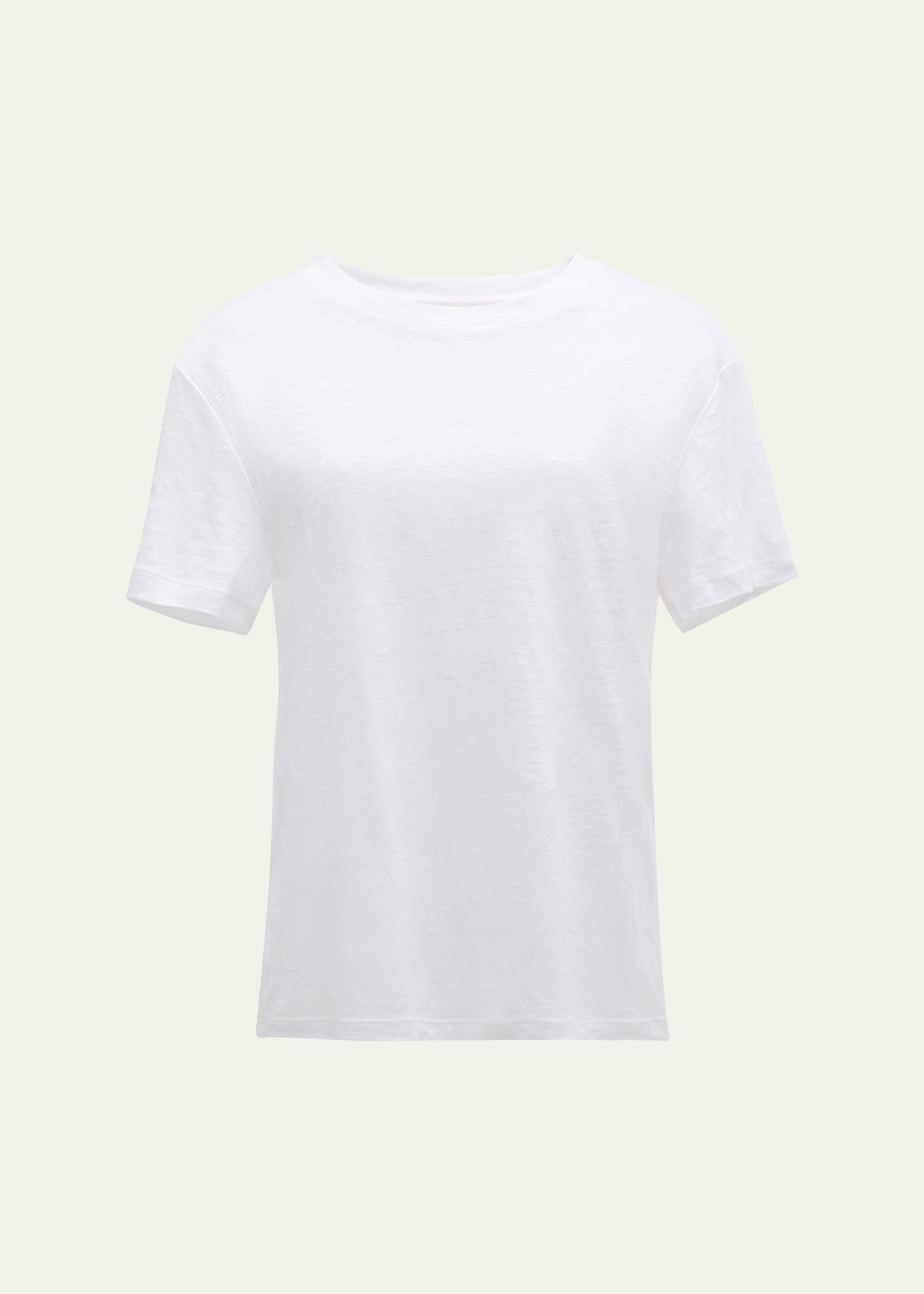 Vince Drop-shoulder Linen Crewneck Short-sleeve T-shirt In Optic White