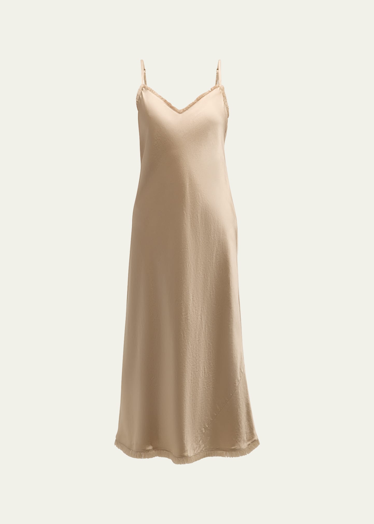 Shop Vince Frayed-edge Bias Cami Midi Dress In Pale Nut