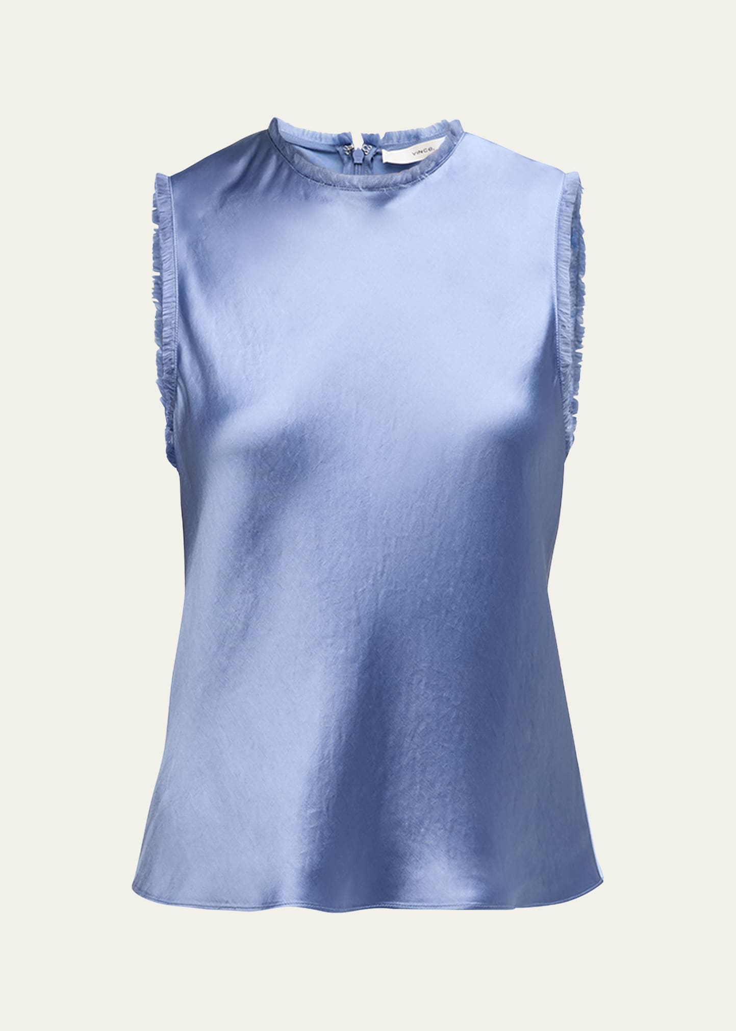 Shop Vince Frayed-edge Crushed Satin Shell Top In Azure Gem