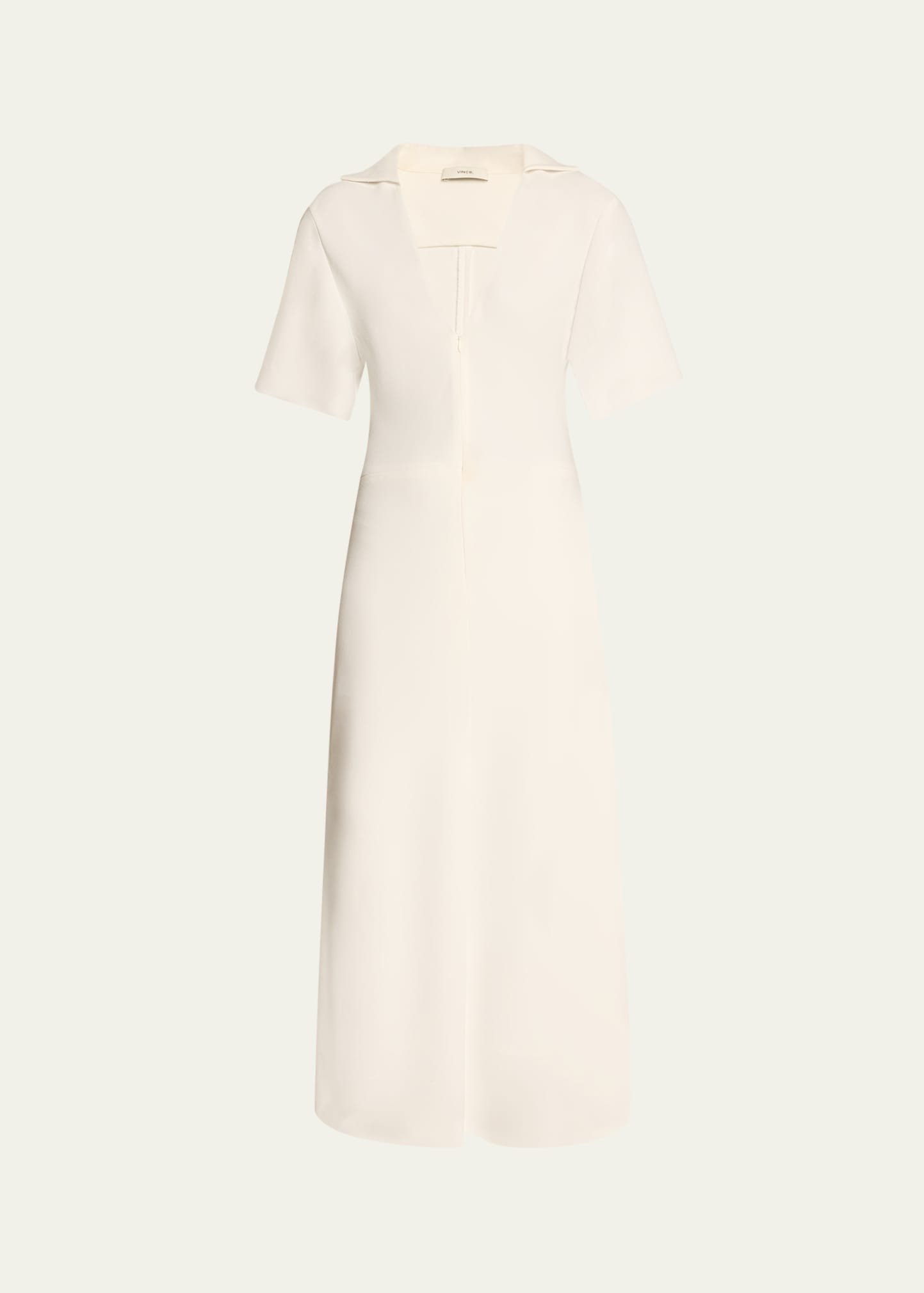 Vince Short-sleeve Zip-front Midi Polo Dress In Off White