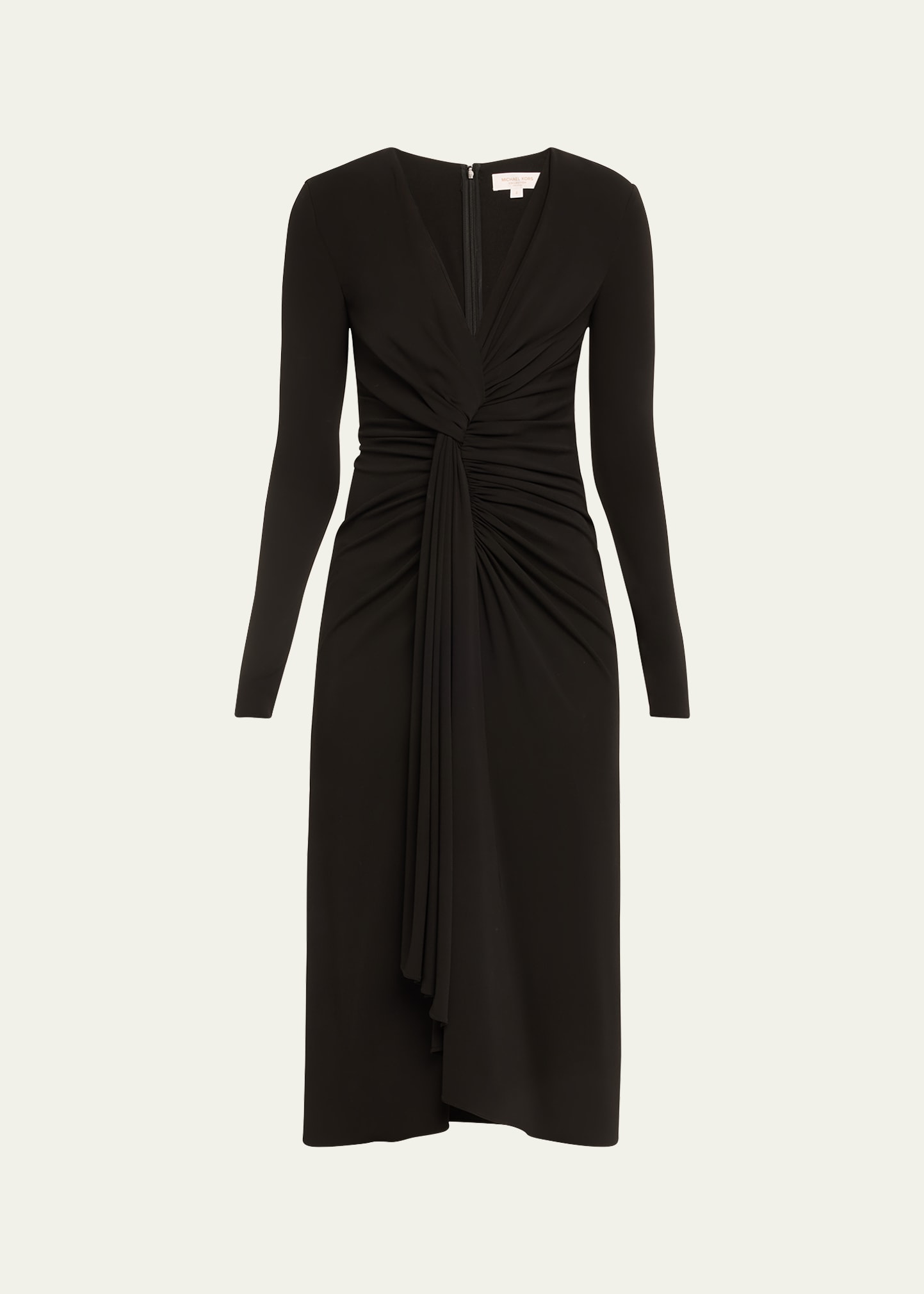 Michael Kors Gathered Midi Dress With Drape Detail In Black