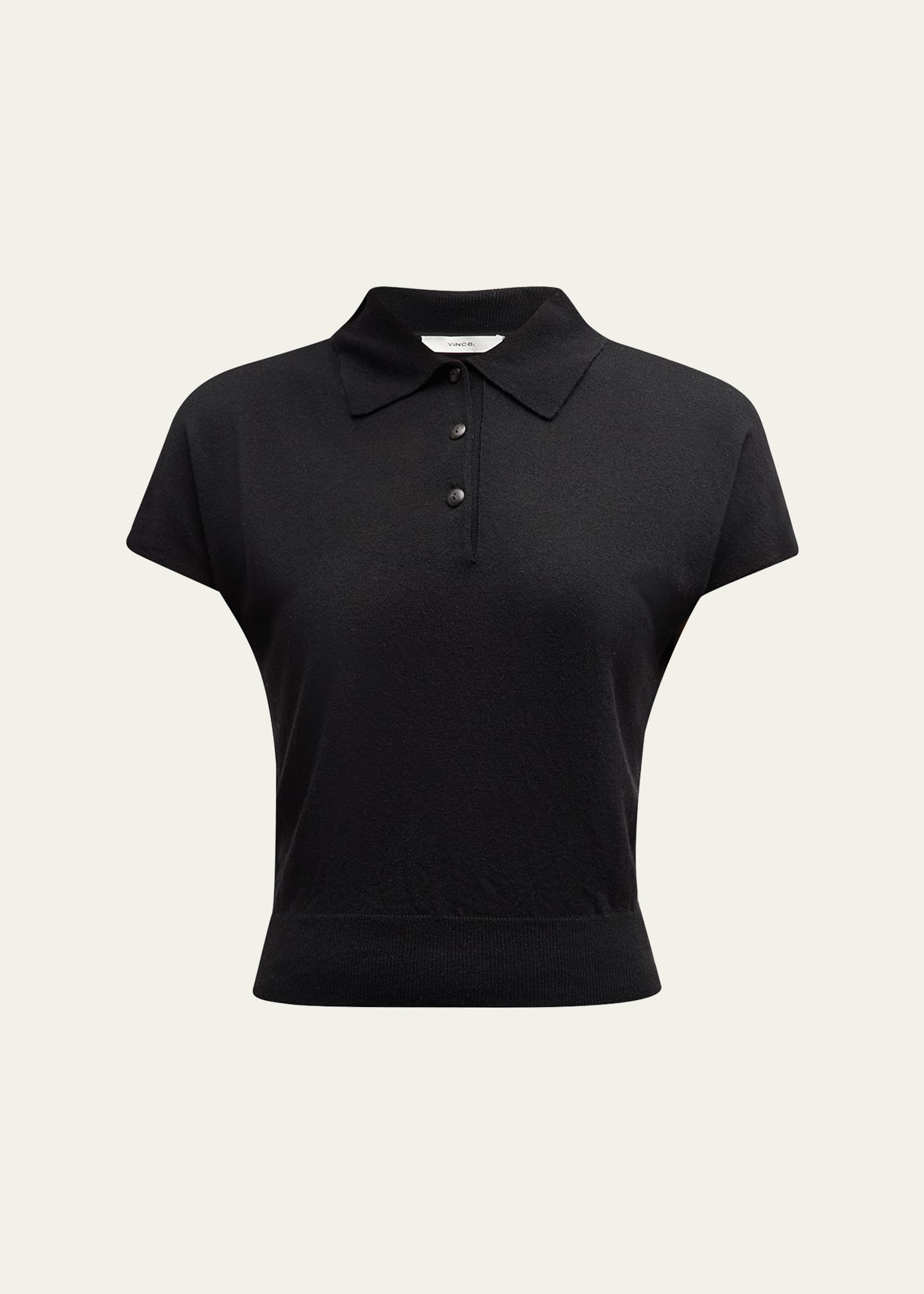 Shop Vince Wool Cashmere Cap-sleeve Polo Top In Black