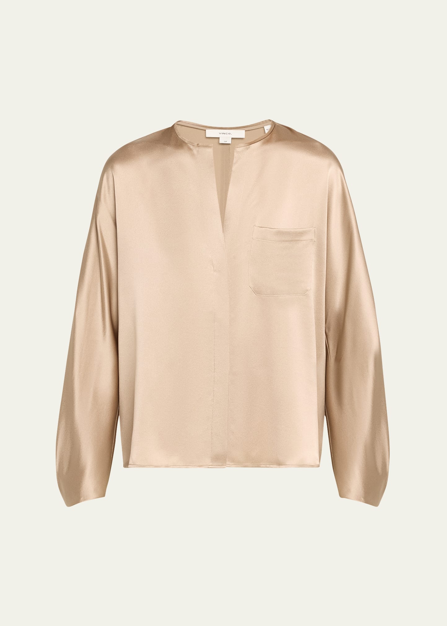 Shop Vince Raw-edge Button-front Silk Blouse In Pale Nut