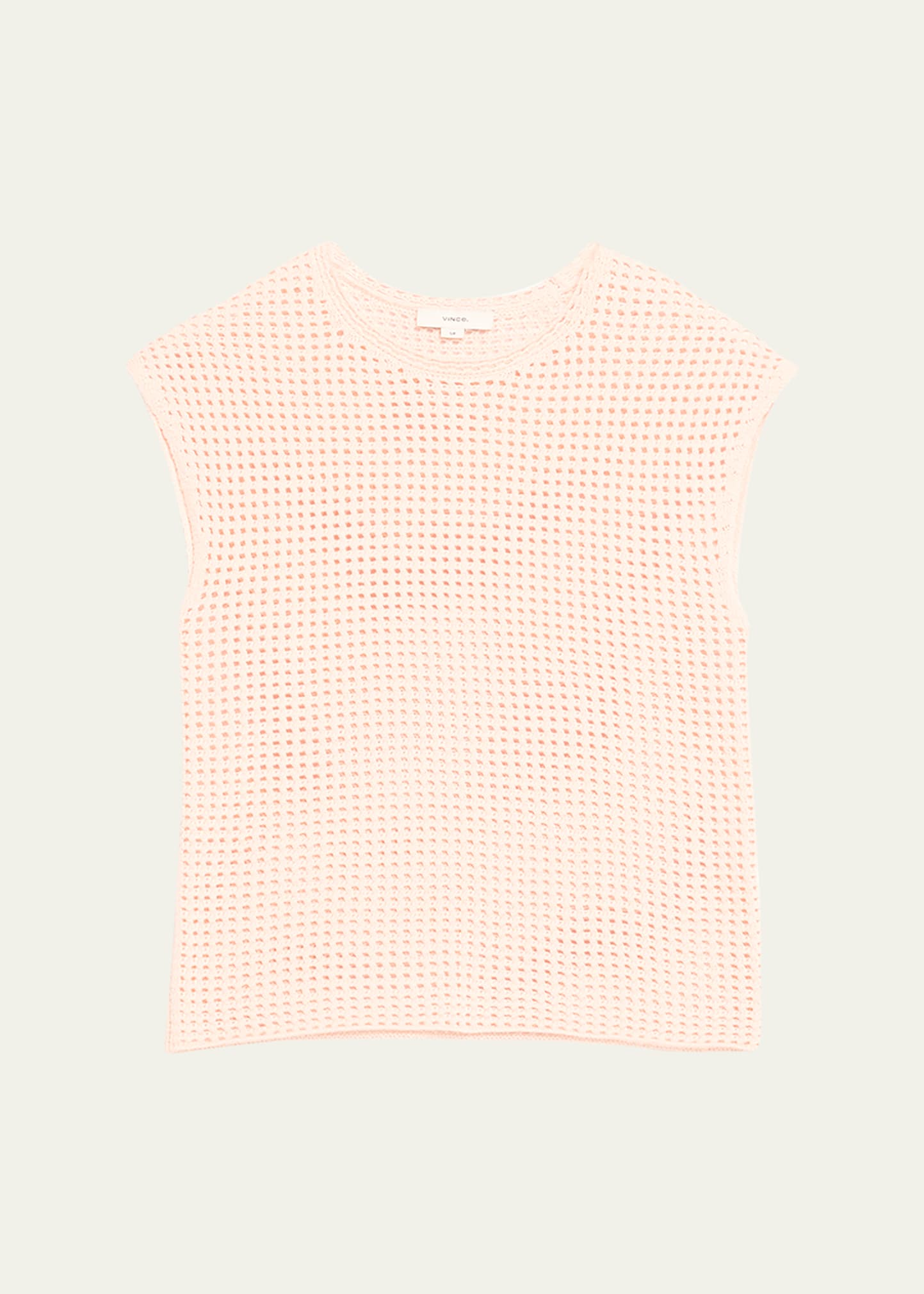 Vince Stitched Mesh Cap-sleeve Crewneck Top In Petal Pearl