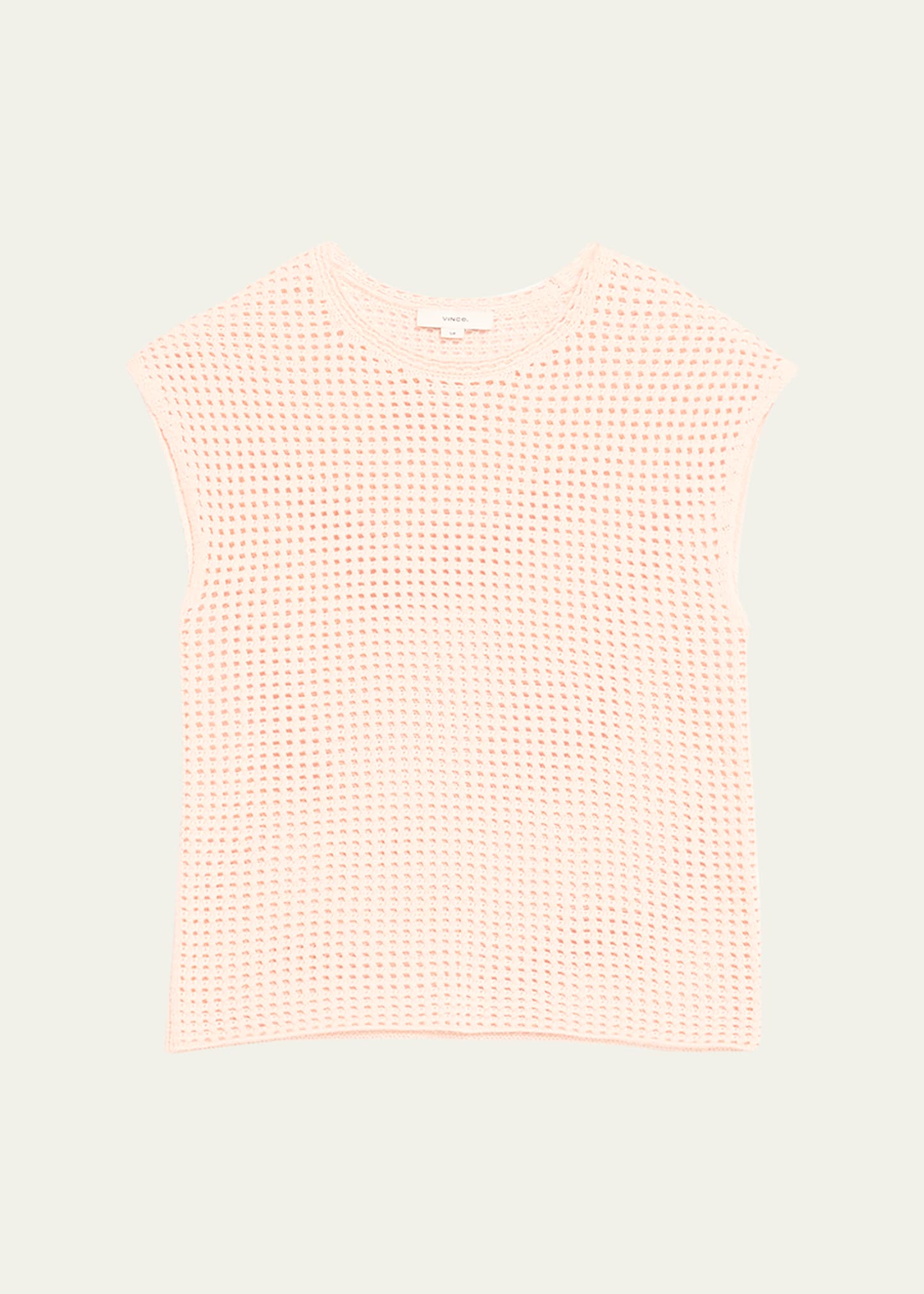Vince Stitched Mesh Cap-sleeve Crewneck Top In Petal Pearl