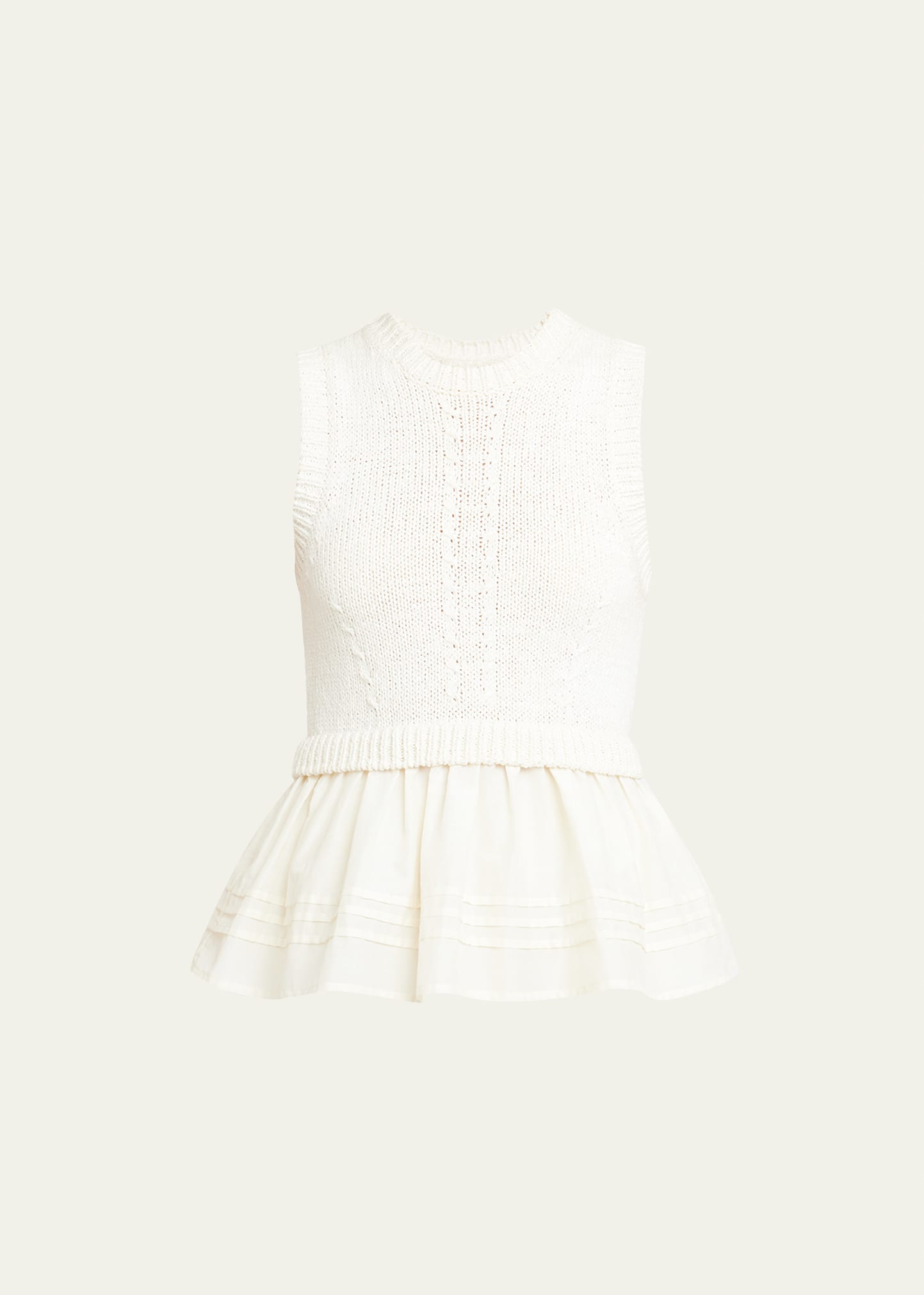 Ulla Johnson Edda Combo Knit Sleeveless Peplum Top In White