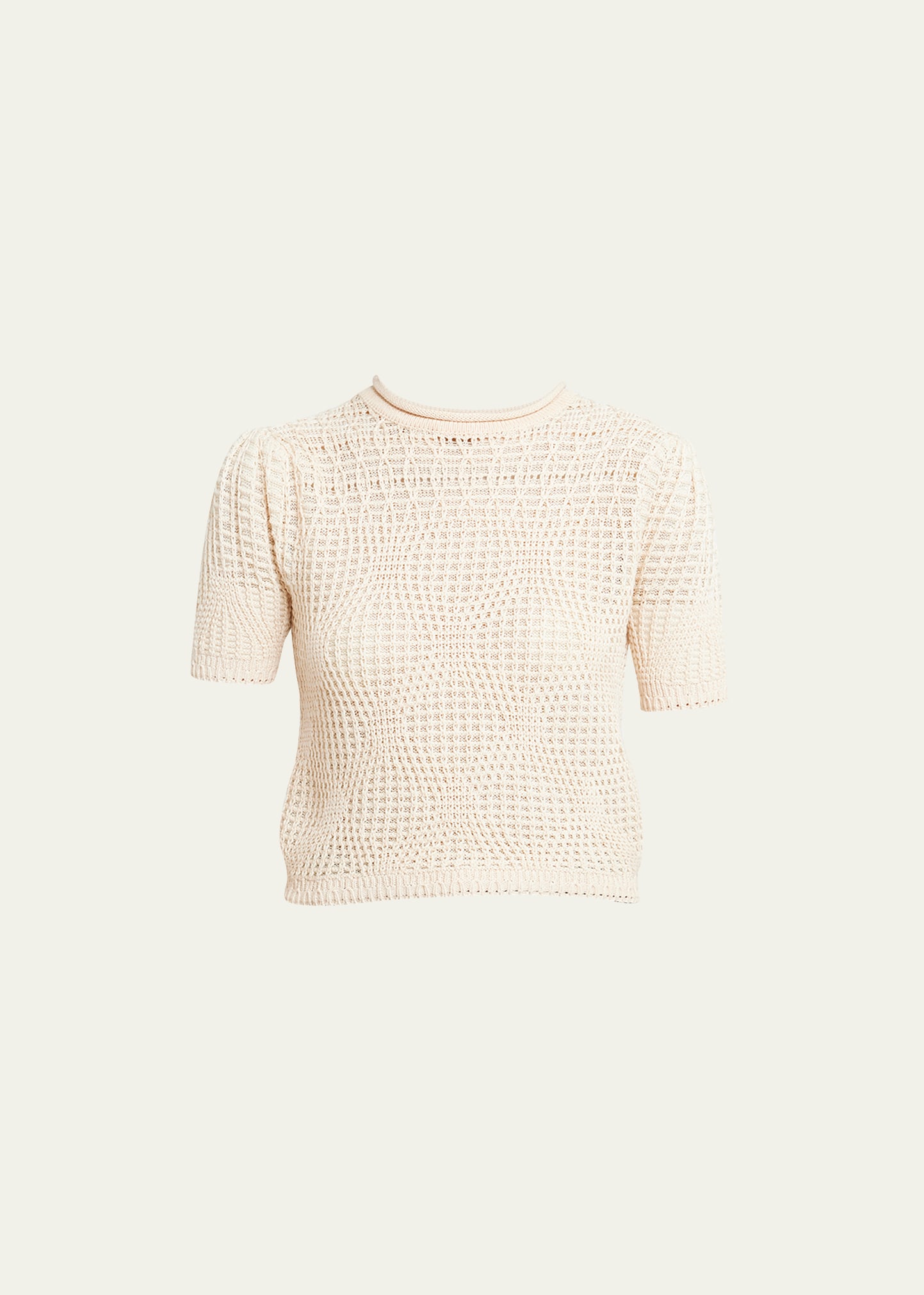 Ulla Johnson Capri Short-sleeve Cropped Geo Knit Top In Creme