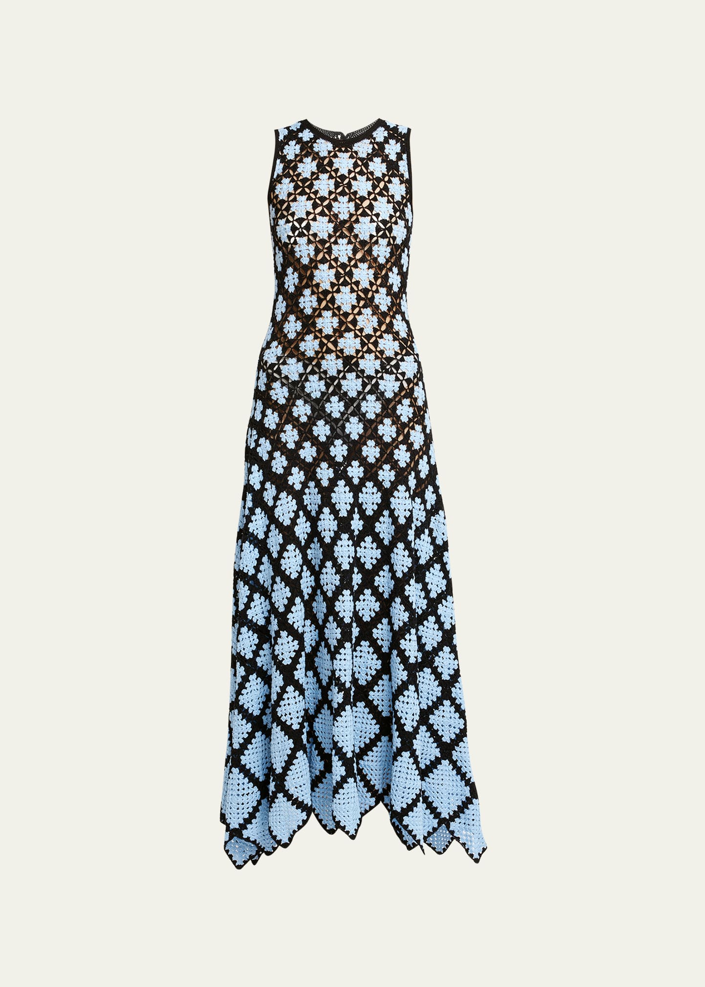 Ulla Johnson Ianna Sleeveless Crochet Midi Handkerchief Dress In Deep Sea