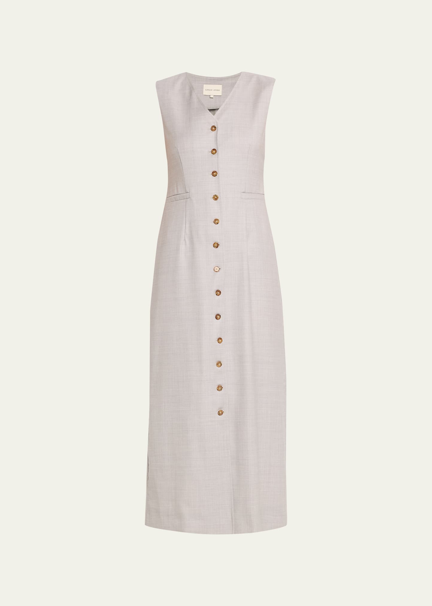Shop Loulou Studio V-neck Buttoned Wool Midi Dress In Feather Grey Mela