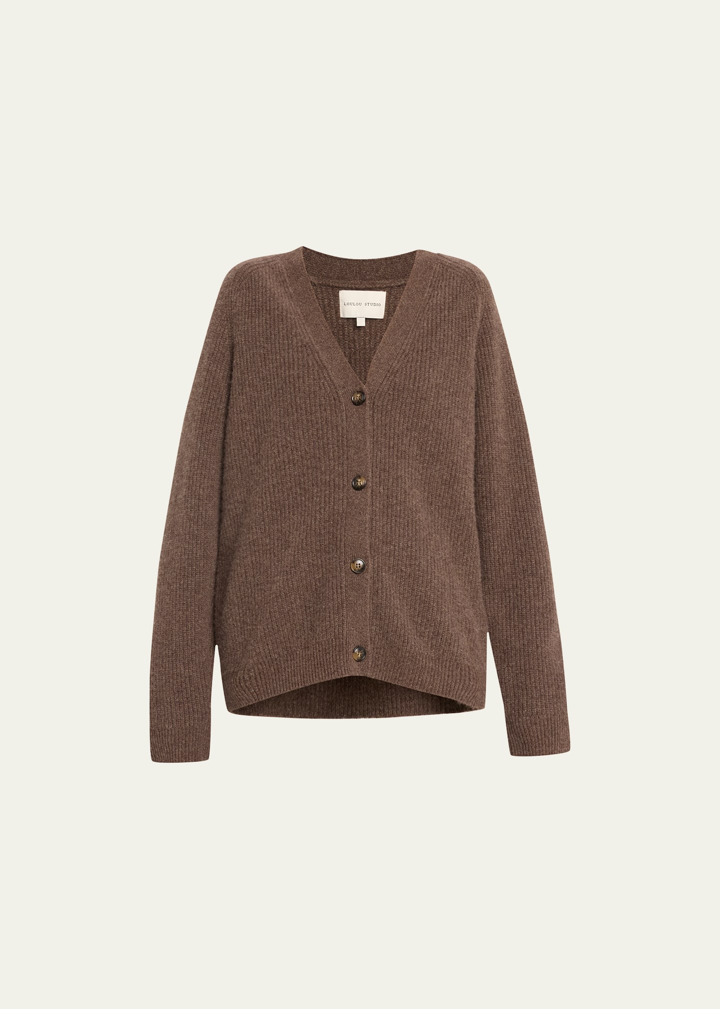 Loulou Studio Ribbed Cashmere Cardigan In Grizzly Melange