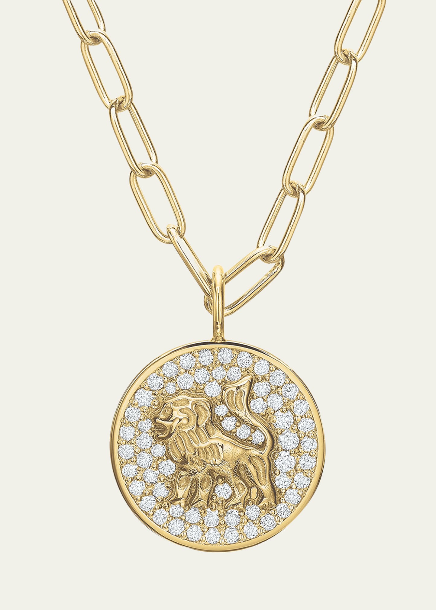 14K Gold Mini Lion Pave Diamond Token Necklace