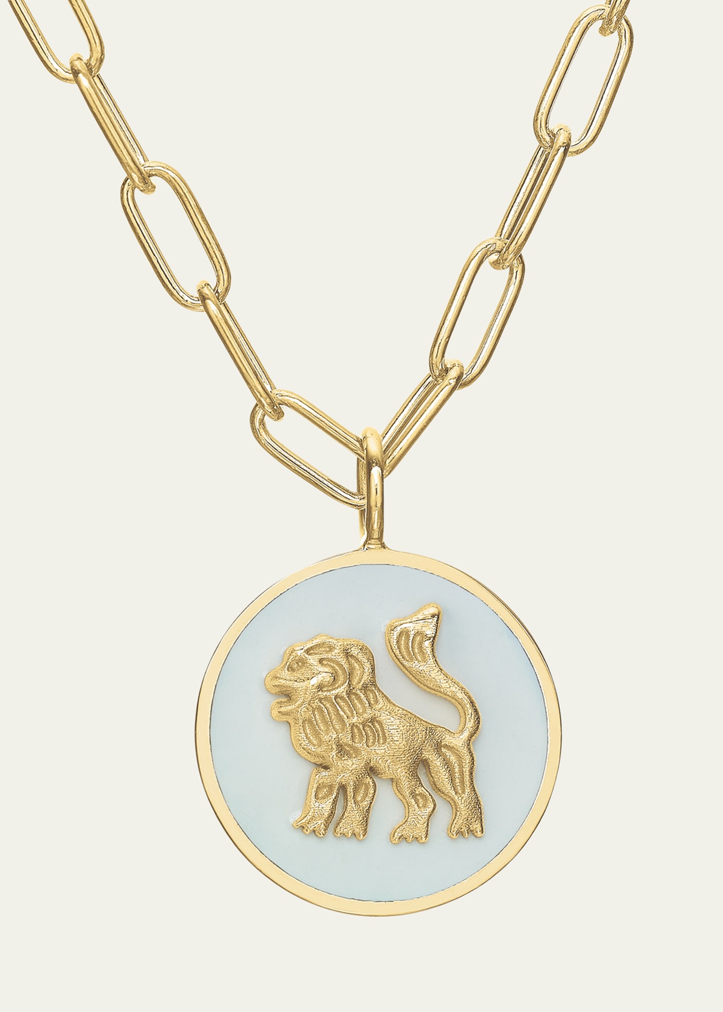 14K Gold Mini Lion White Enamel Token Necklace