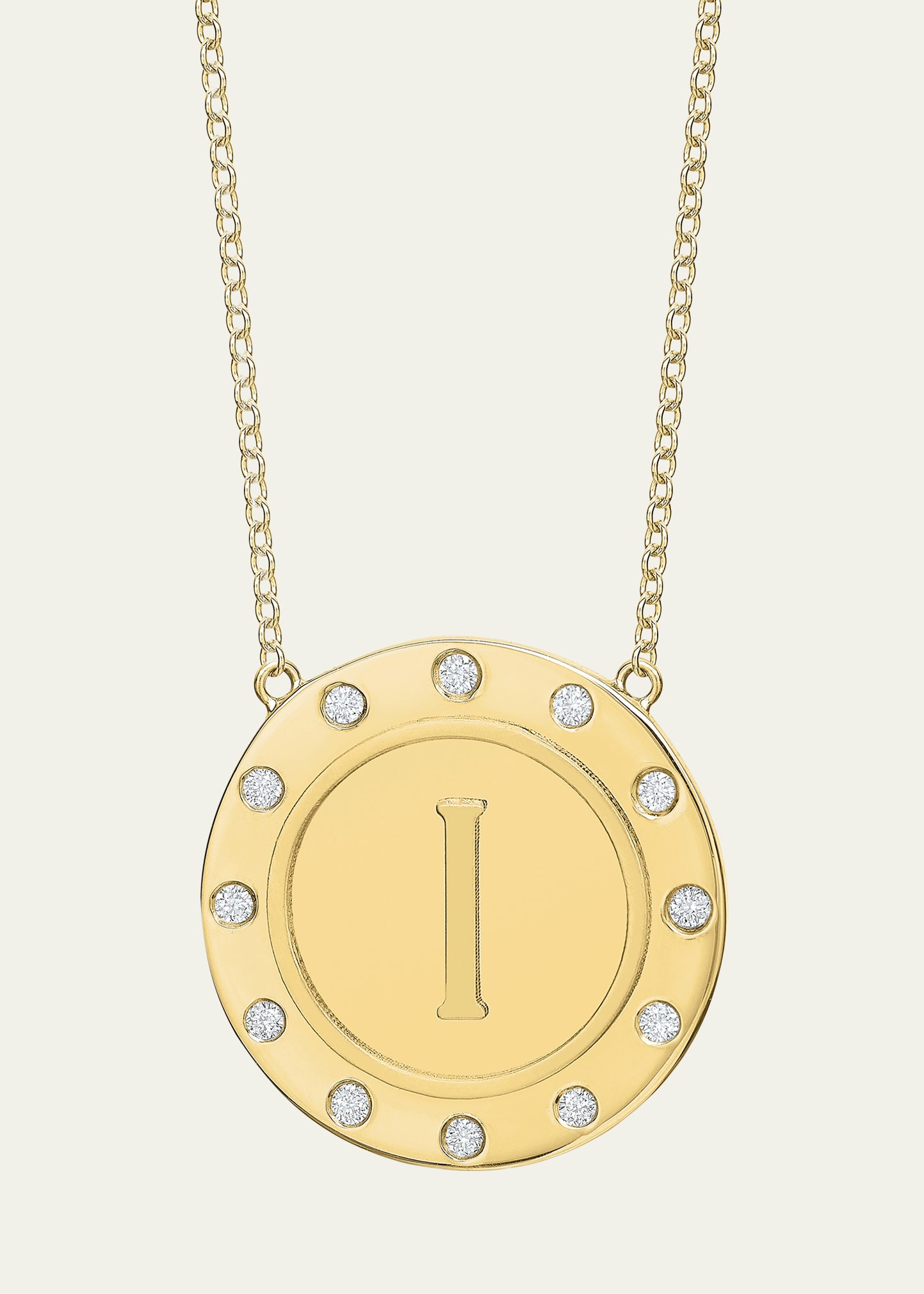 14K Gold Initial Token Necklace with Diamonds