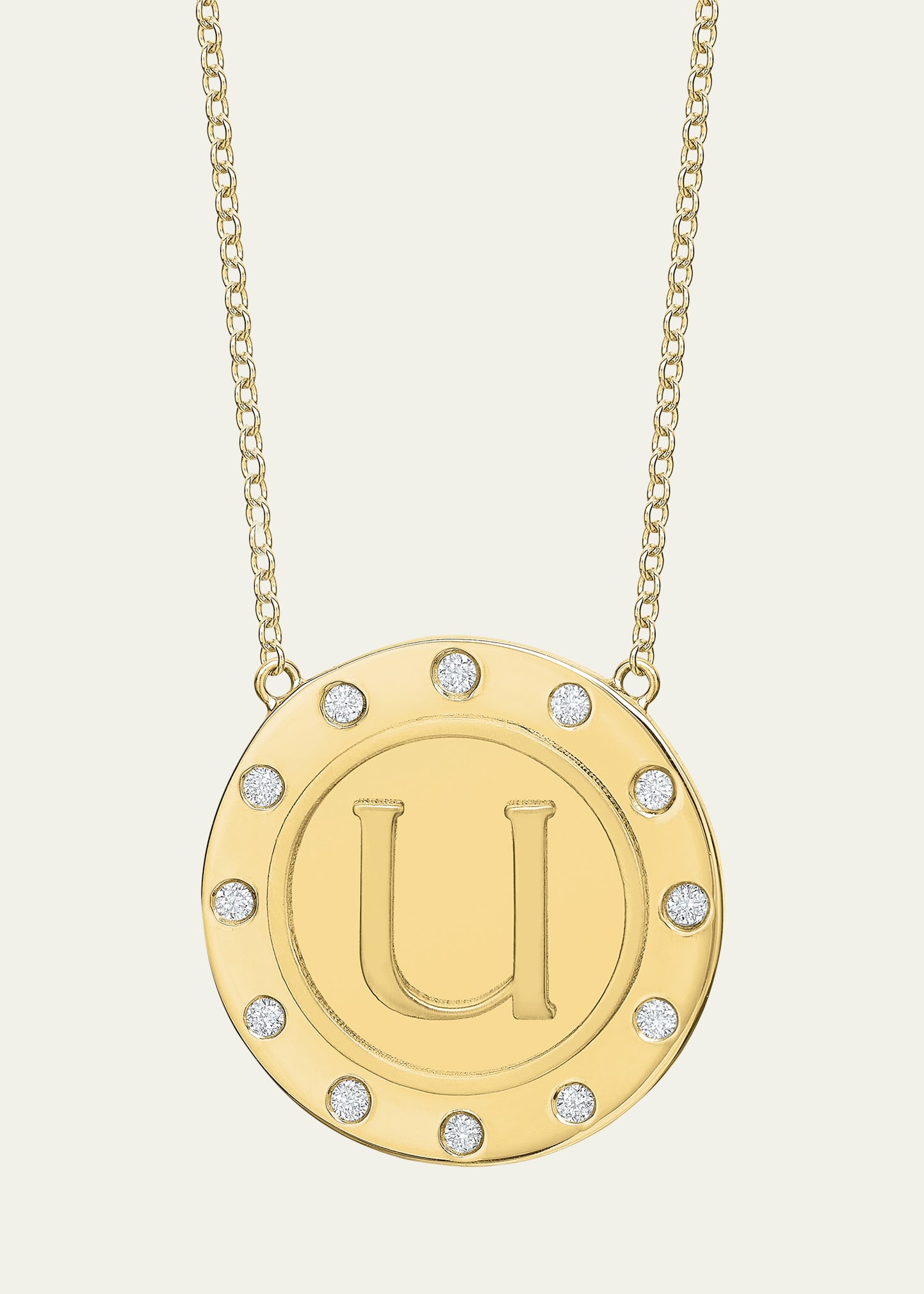 14K Gold Initial Token Necklace with Diamonds
