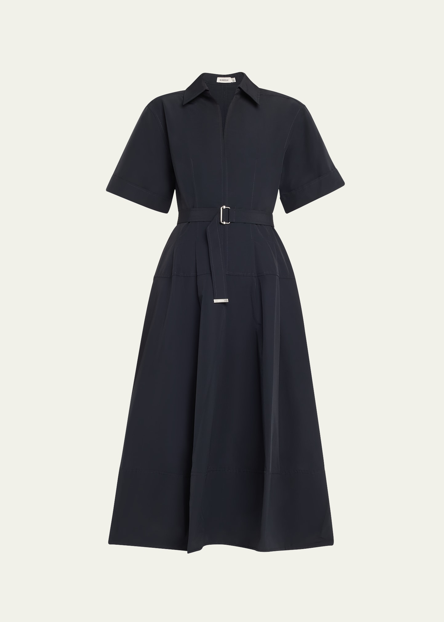 Simkhai Womens Midnight Deanna Belted-waist Cotton-blend Midi Dress In Midnight