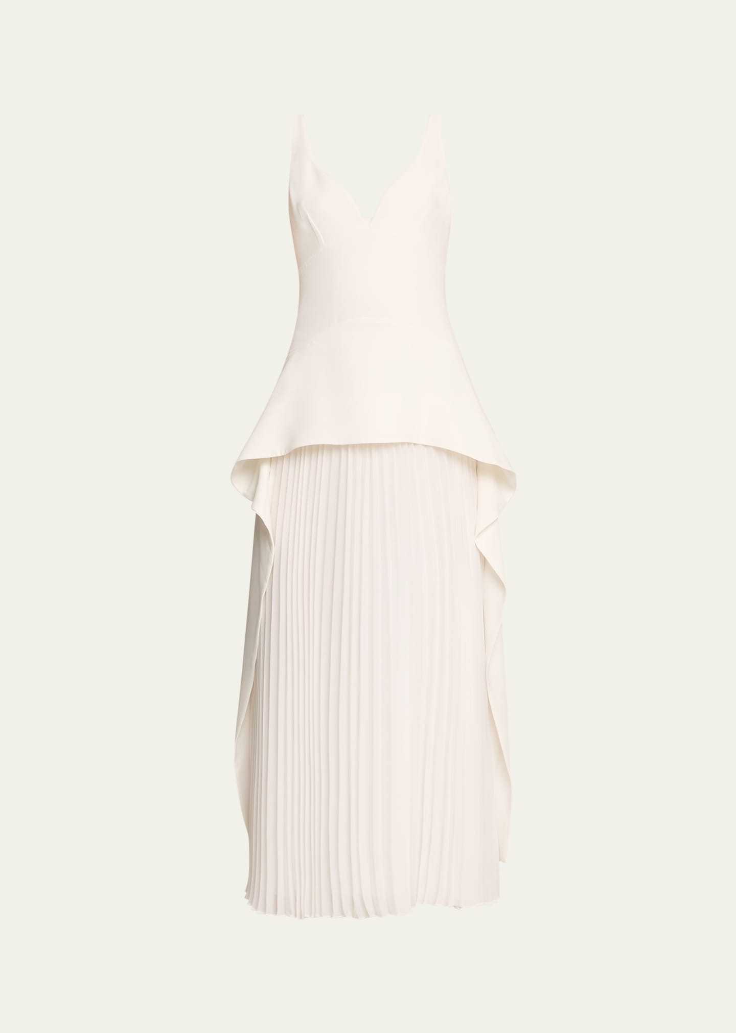 Simkhai Sequoia Pleated Combo Sleeveless V-neck Midi Dress In White