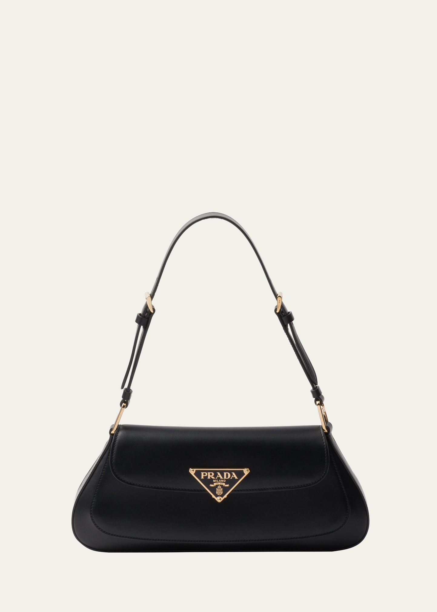 Shop Prada City Flap Leather Shoulder Bag In F0002 Nero