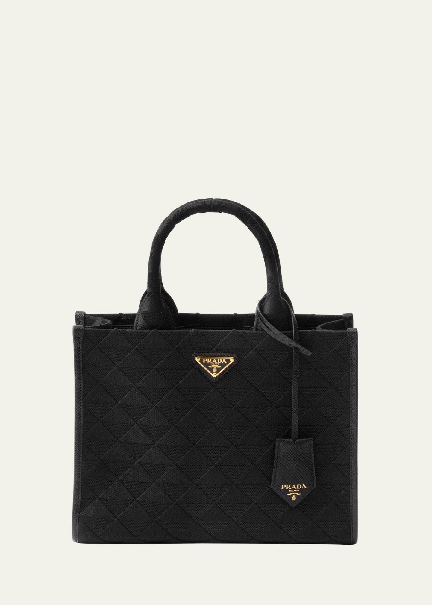 Shop Prada Triangle Symbole Jacquard Tote Bag In F0002 Nero