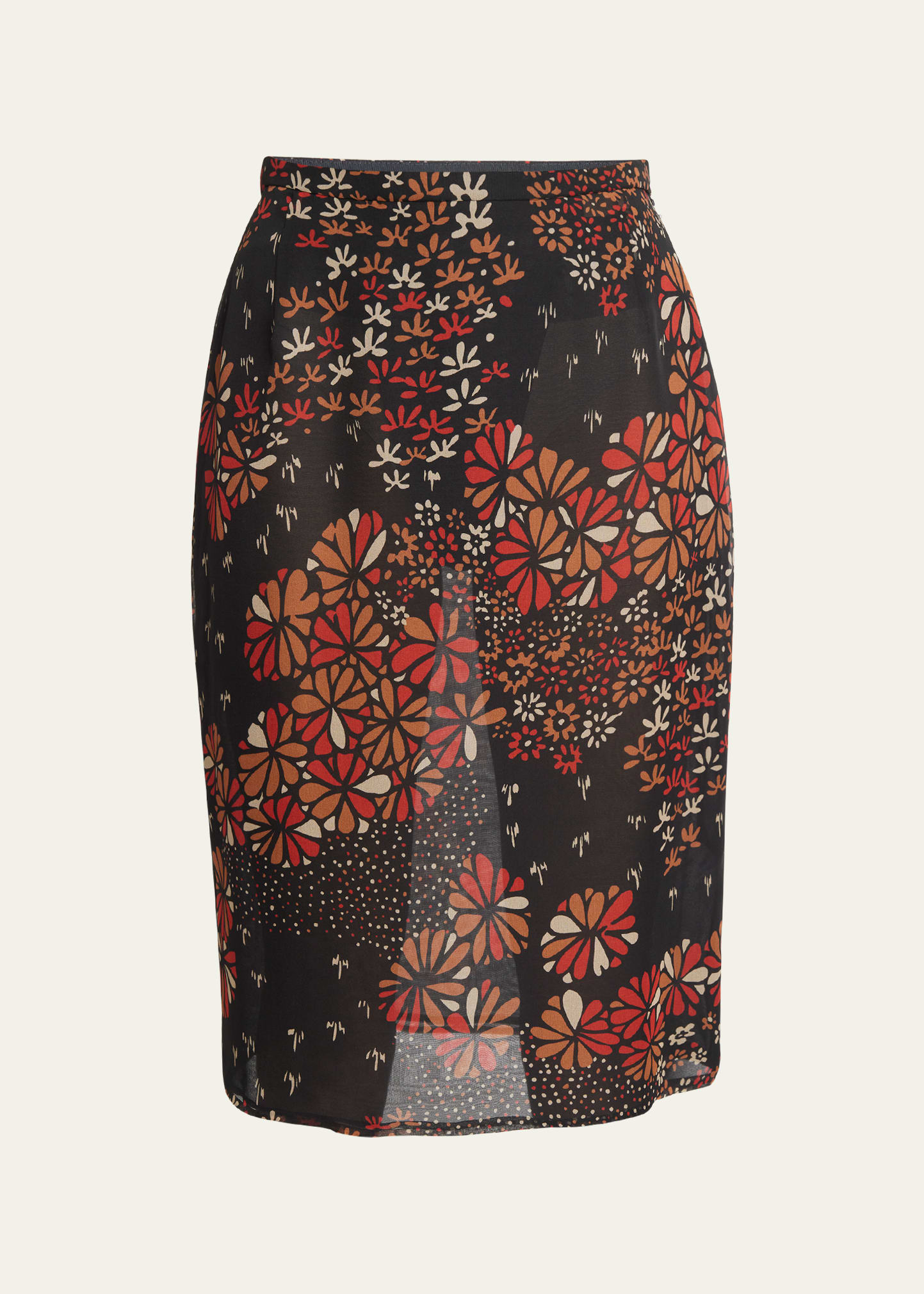 Saint Laurent Floral Chiffon Pencil Skirt In Nero Multi