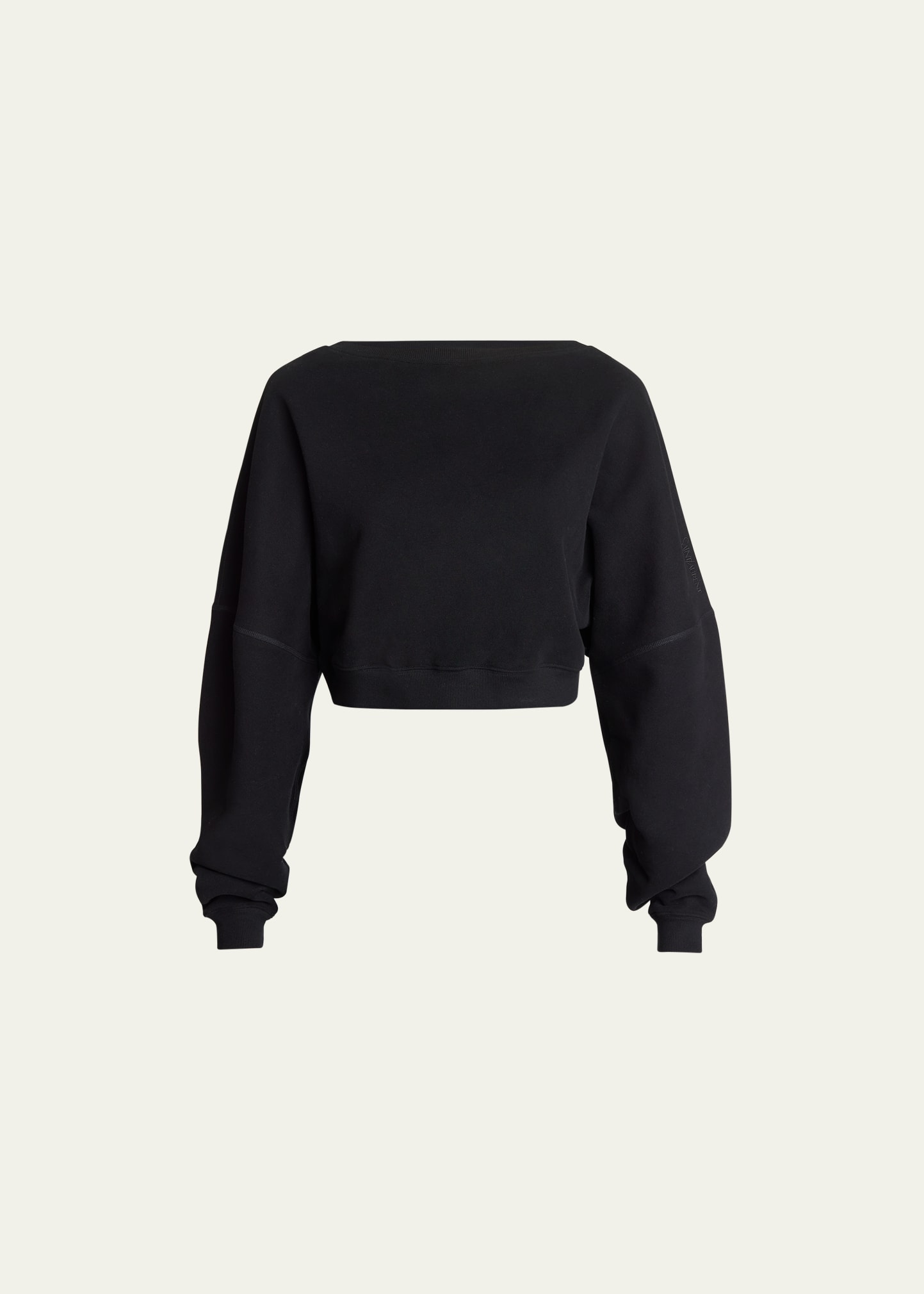 Shop Saint Laurent Cropped Cotton Sweatshirt In Nero