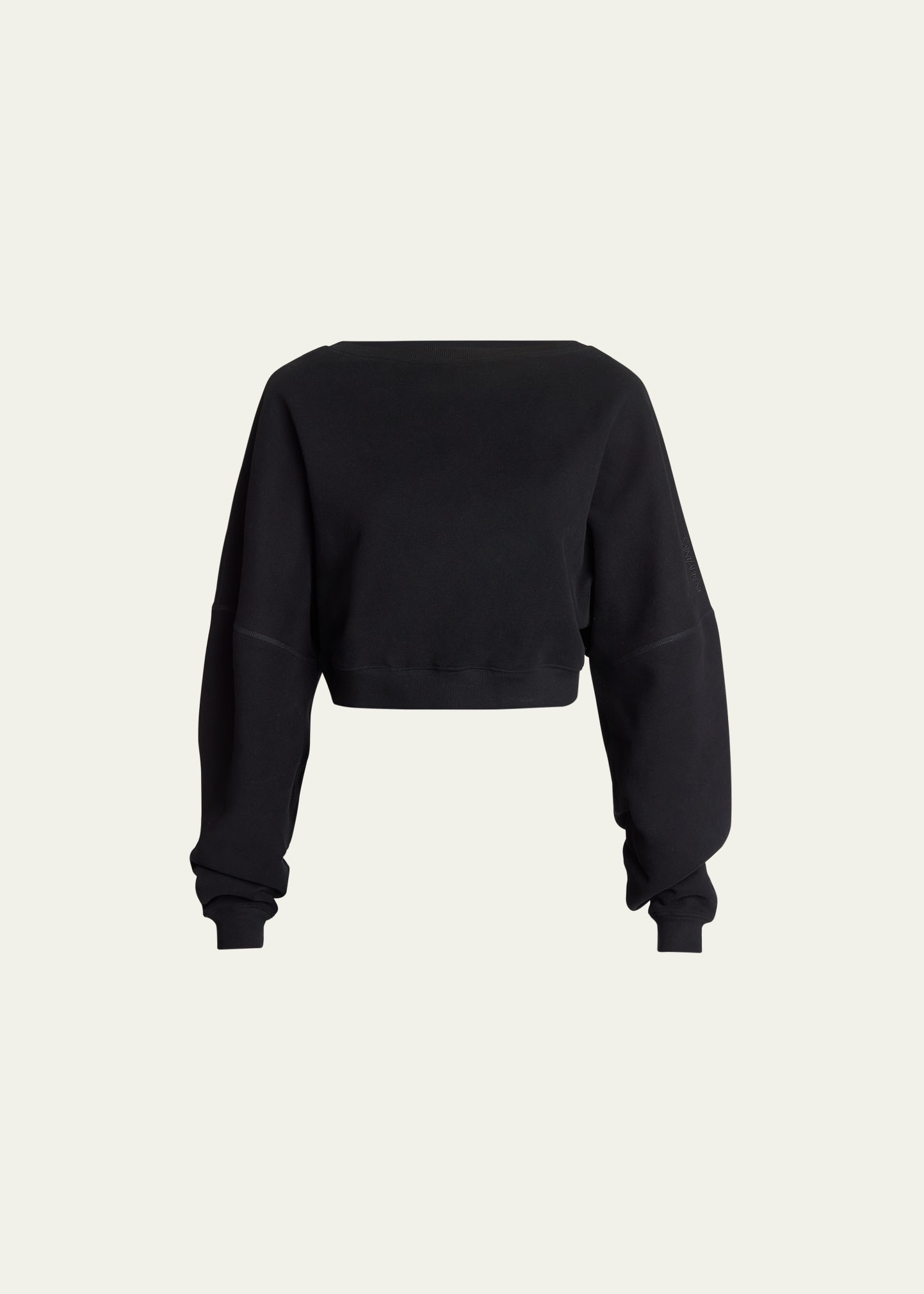 Saint Laurent Balloon-sleeves Cropped Sweatshirt In Nero