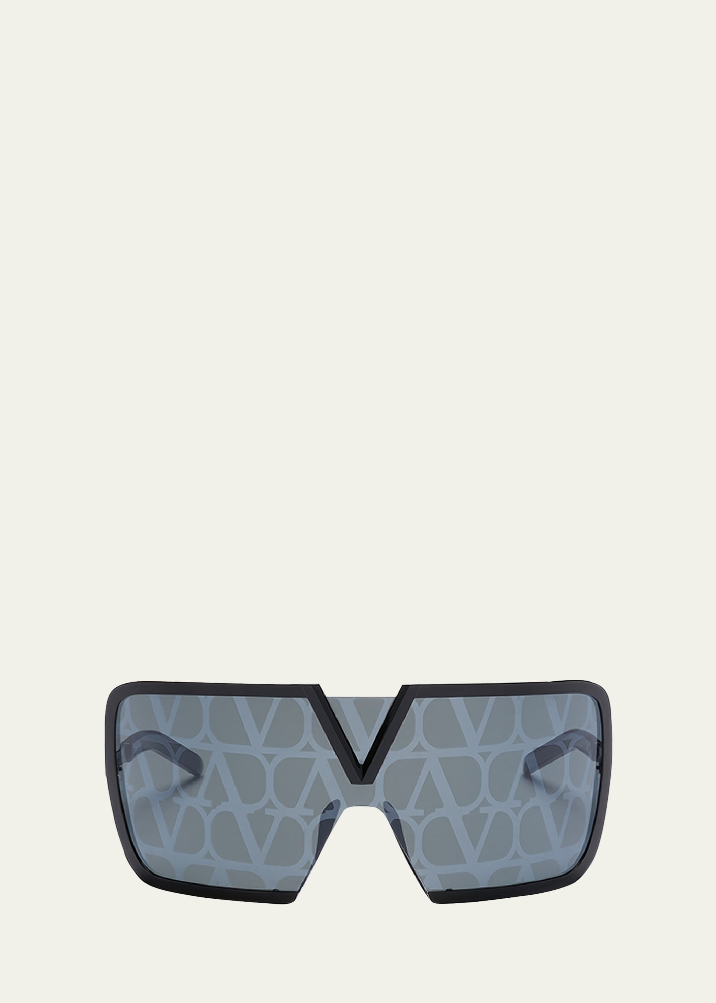 Valentino V-romask Titanium & Acetate Shield Sunglasses In Blkblk