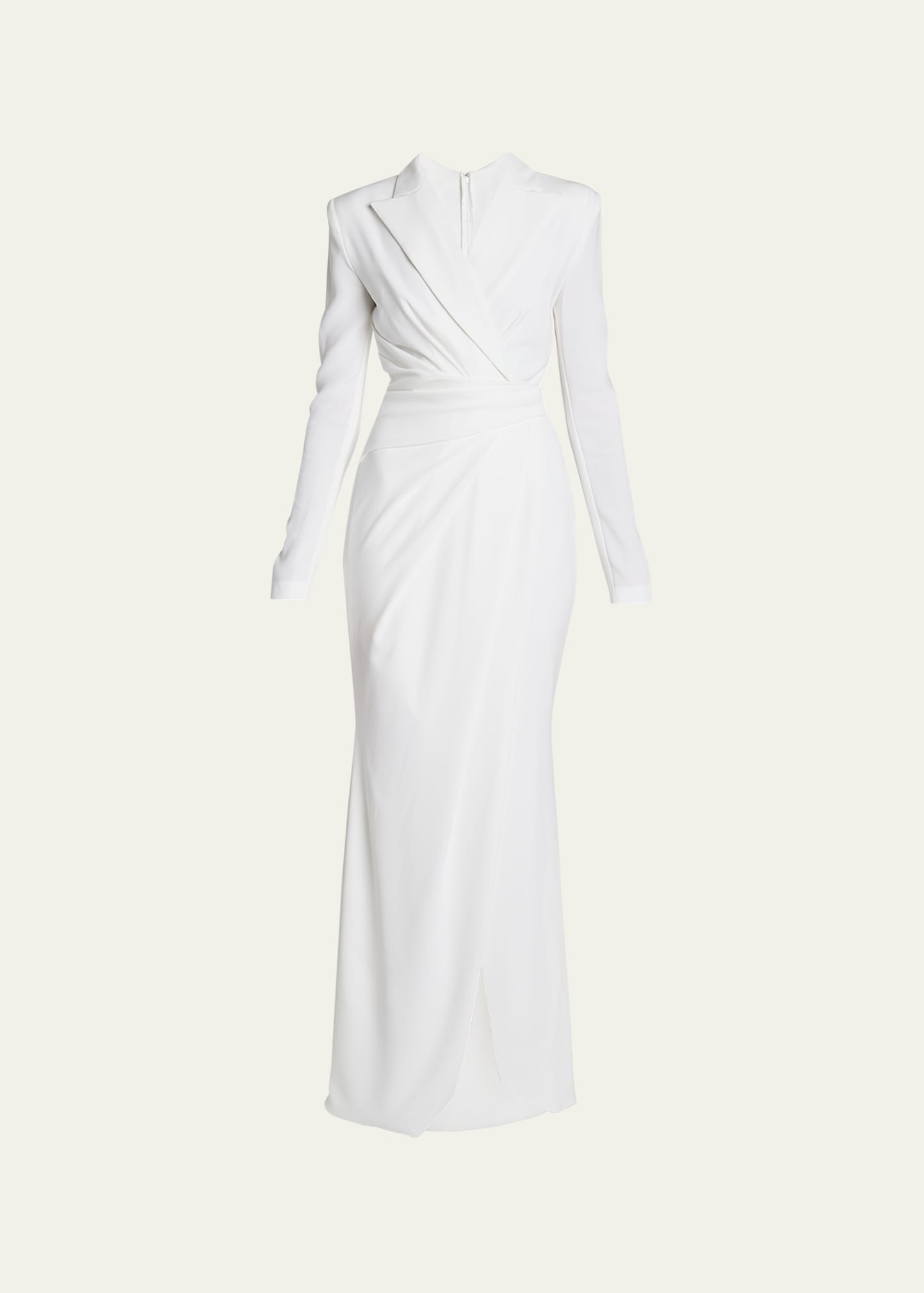 Talbot Runhof Long Collared Stretch Crepe Dress In White