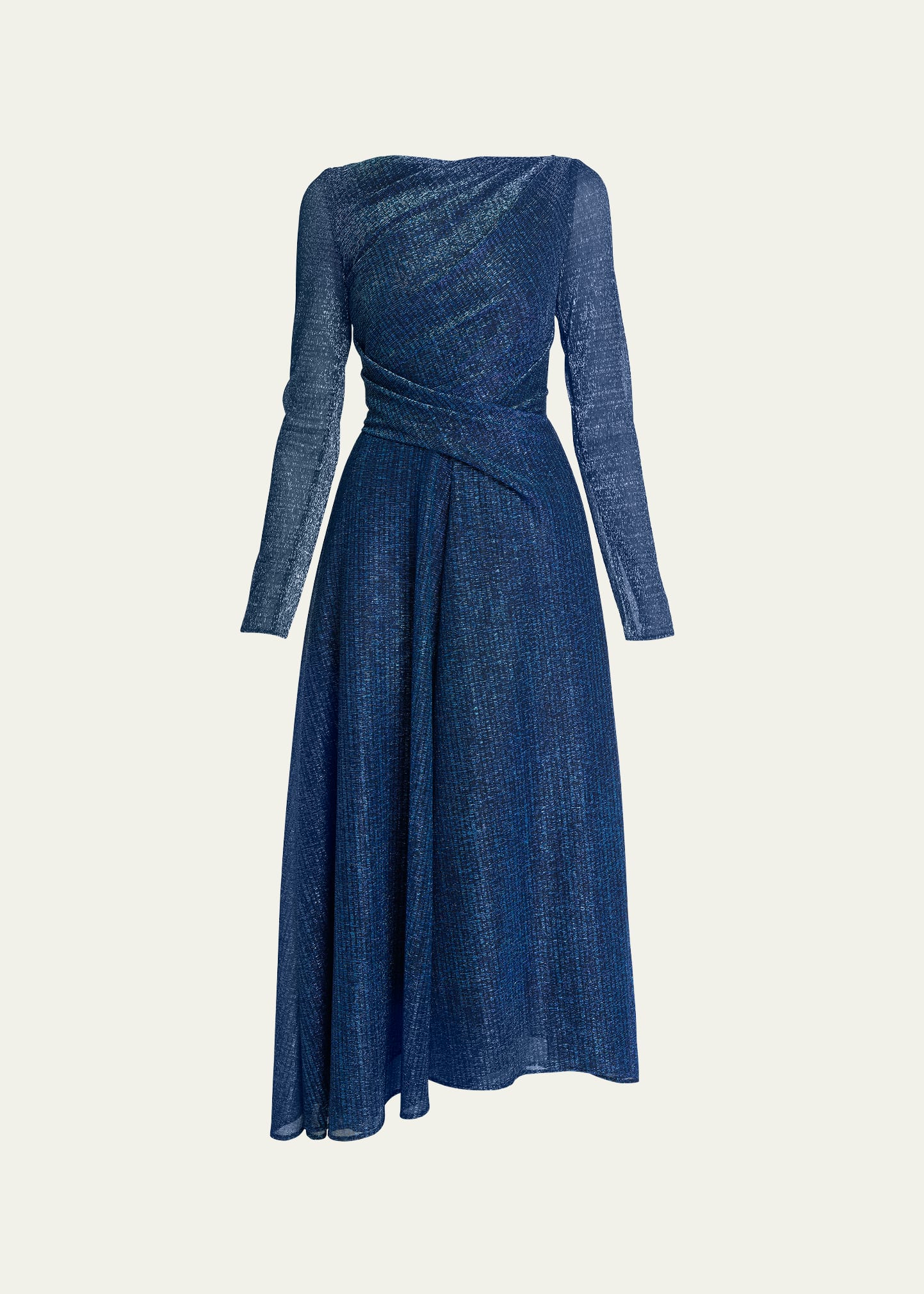 Talbot Runhof Metallic Fit-flare Asymmetric Dress In Turquoise
