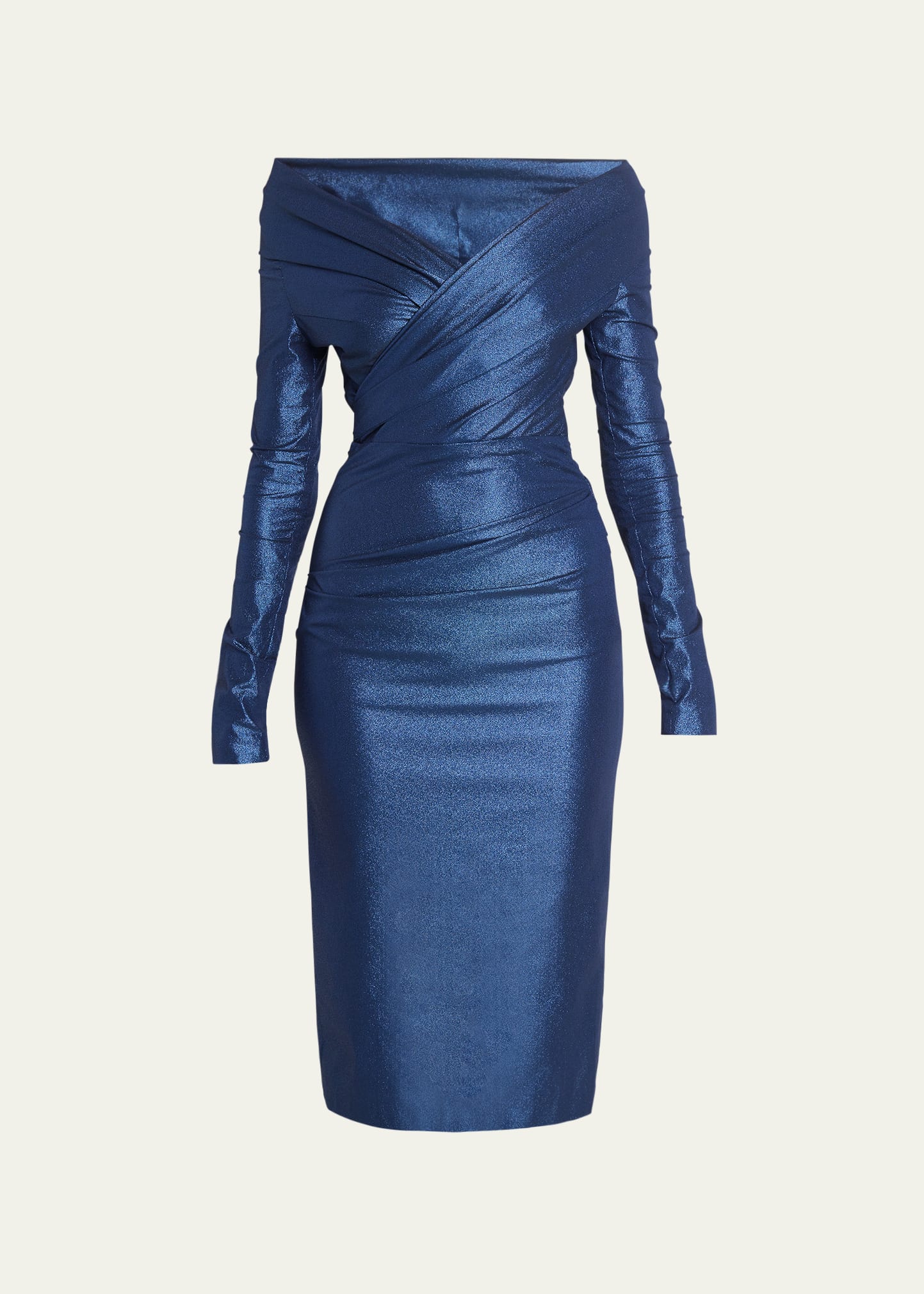 Shop Talbot Runhof Frosted Taffeta Off-shoulder Dress In Majestic Blue