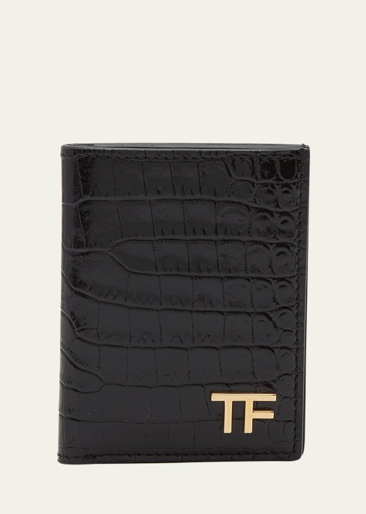 Shop Tom Ford Men's T Line Alligator-print Bifold Card Holder In 1n001 Black