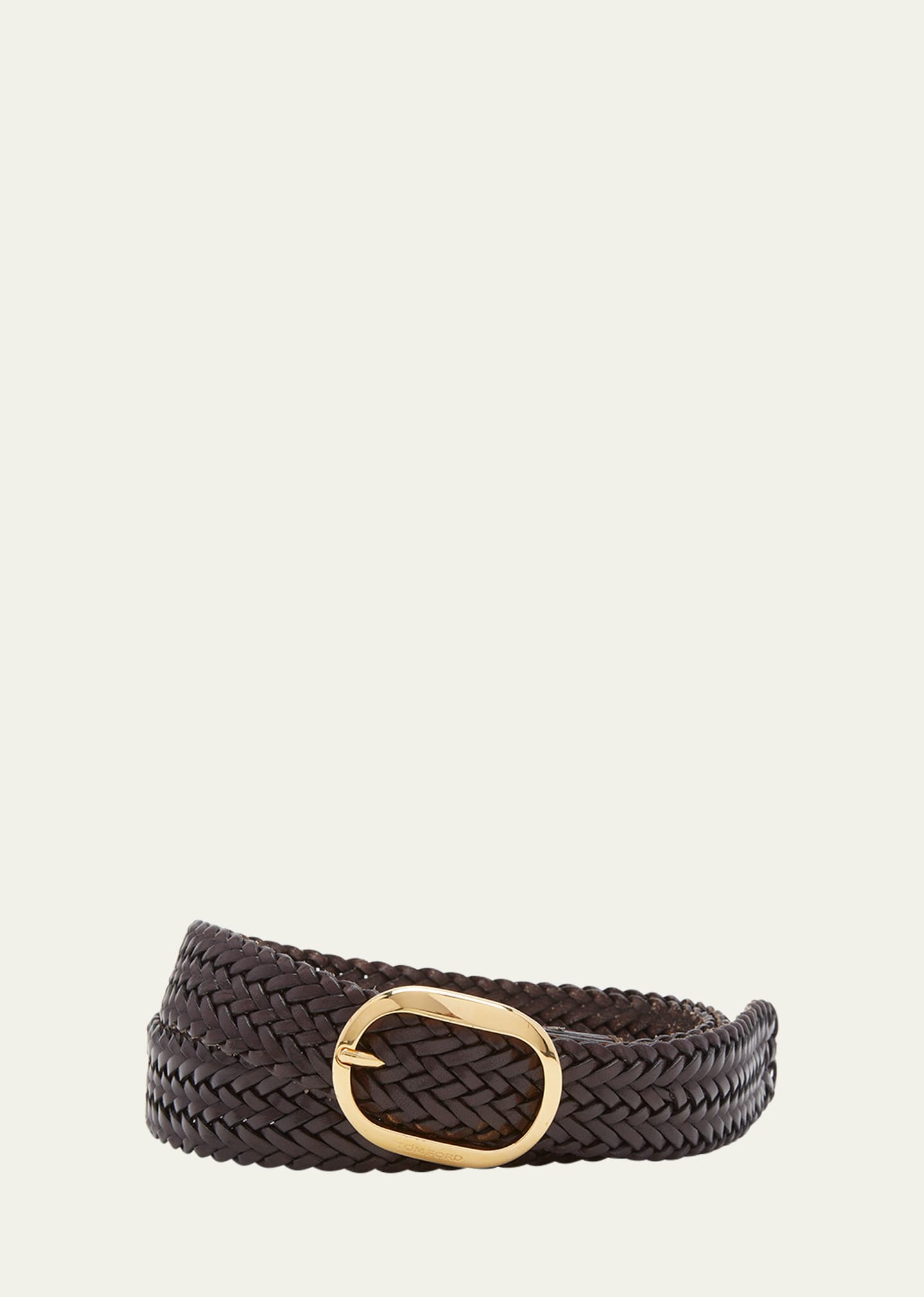 Tom Ford Men's Woven Leather Oval-buckle Belt In 1b023 Dark Brown