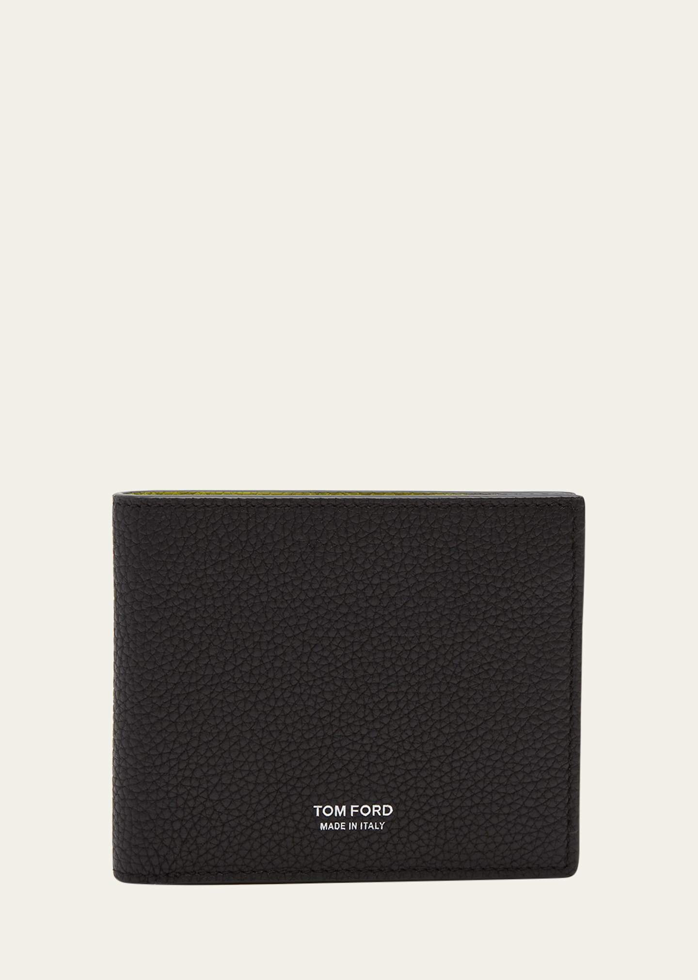 TOM FORD MEN'S T LINE TWO-TONE GRAINED LEATHER BIFOLD WALLET