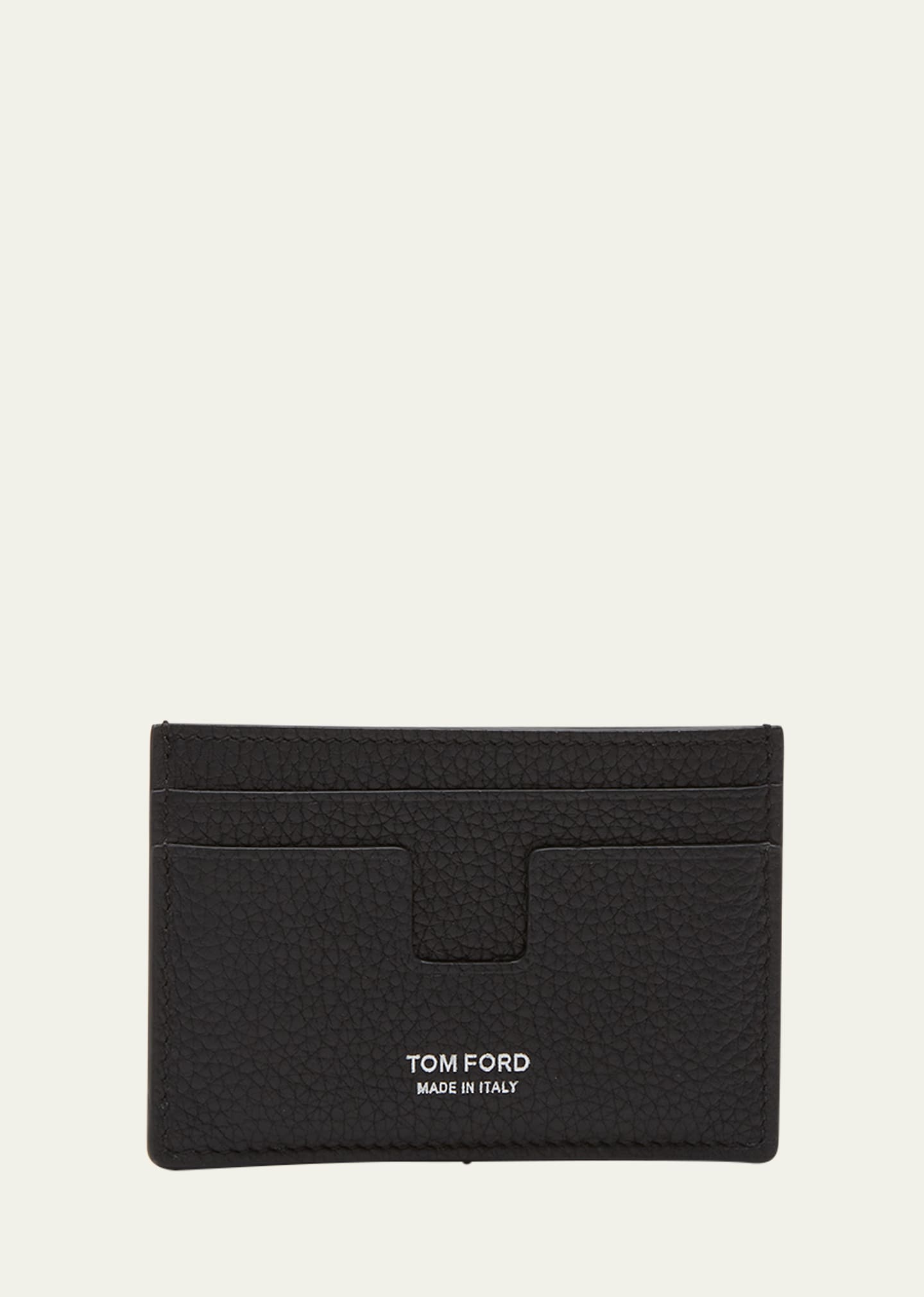 Shop Tom Ford Men's T Line Two-tone Grained Leather Card Holder In 3ny05 Black Lime