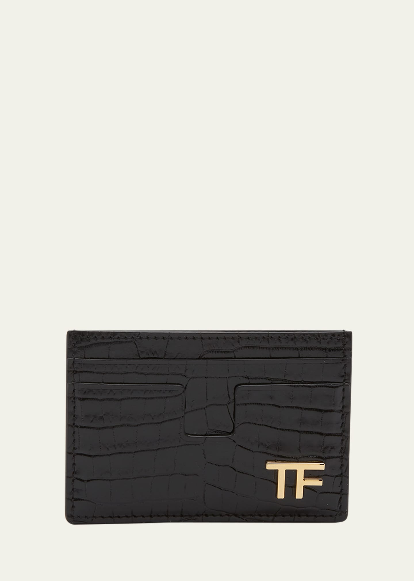 Shop Tom Ford Men's T Line Alligator-print Card Holder In 1n001 Black