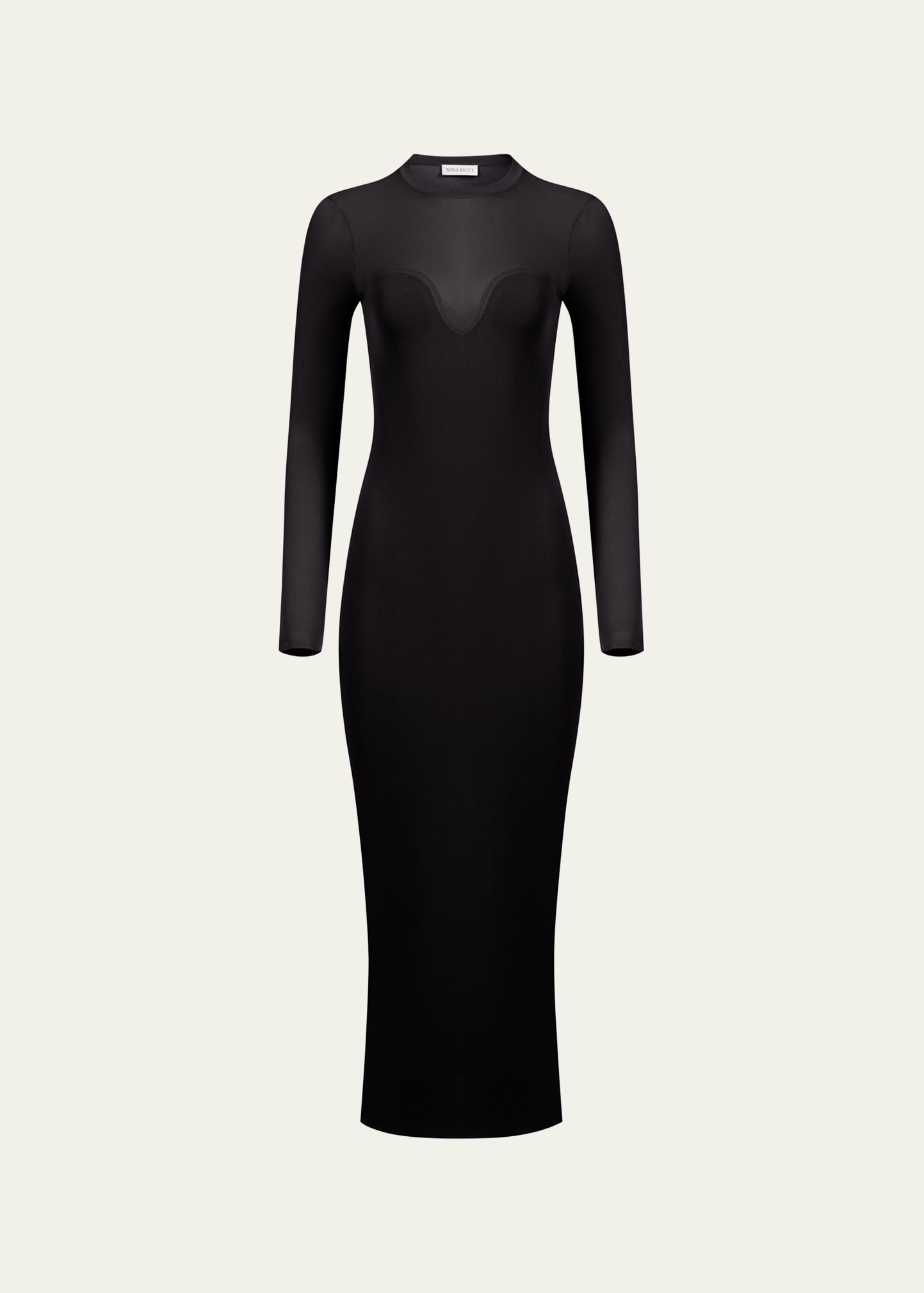 Shop Nina Ricci Sheer Sweetheart Illusion Knit Body-con Midi Dress In U9000 Black