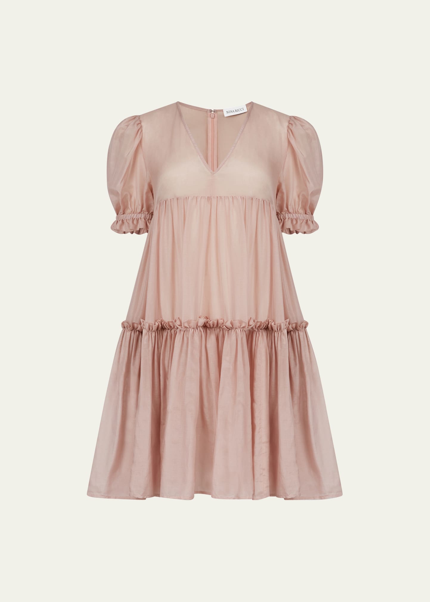 Shop Nina Ricci Tiered Puff-sleeve Babydoll Mini Dress In U2748 Pink