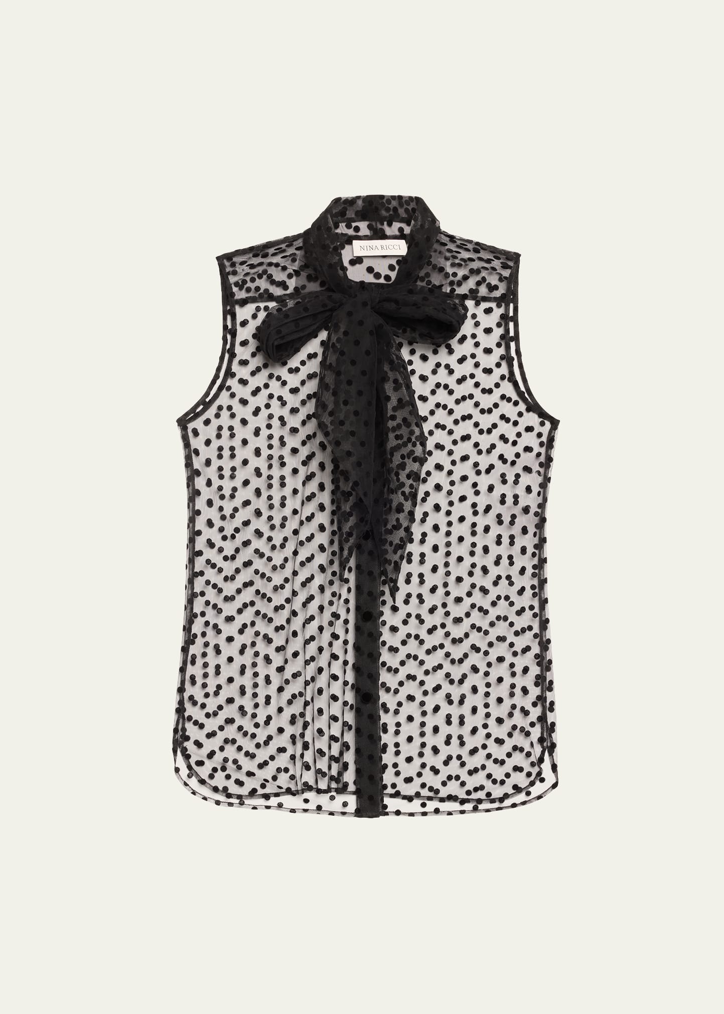 Shop Nina Ricci Neck-tie Sheer Tulle Polka Dot Blouse In U9000 Black