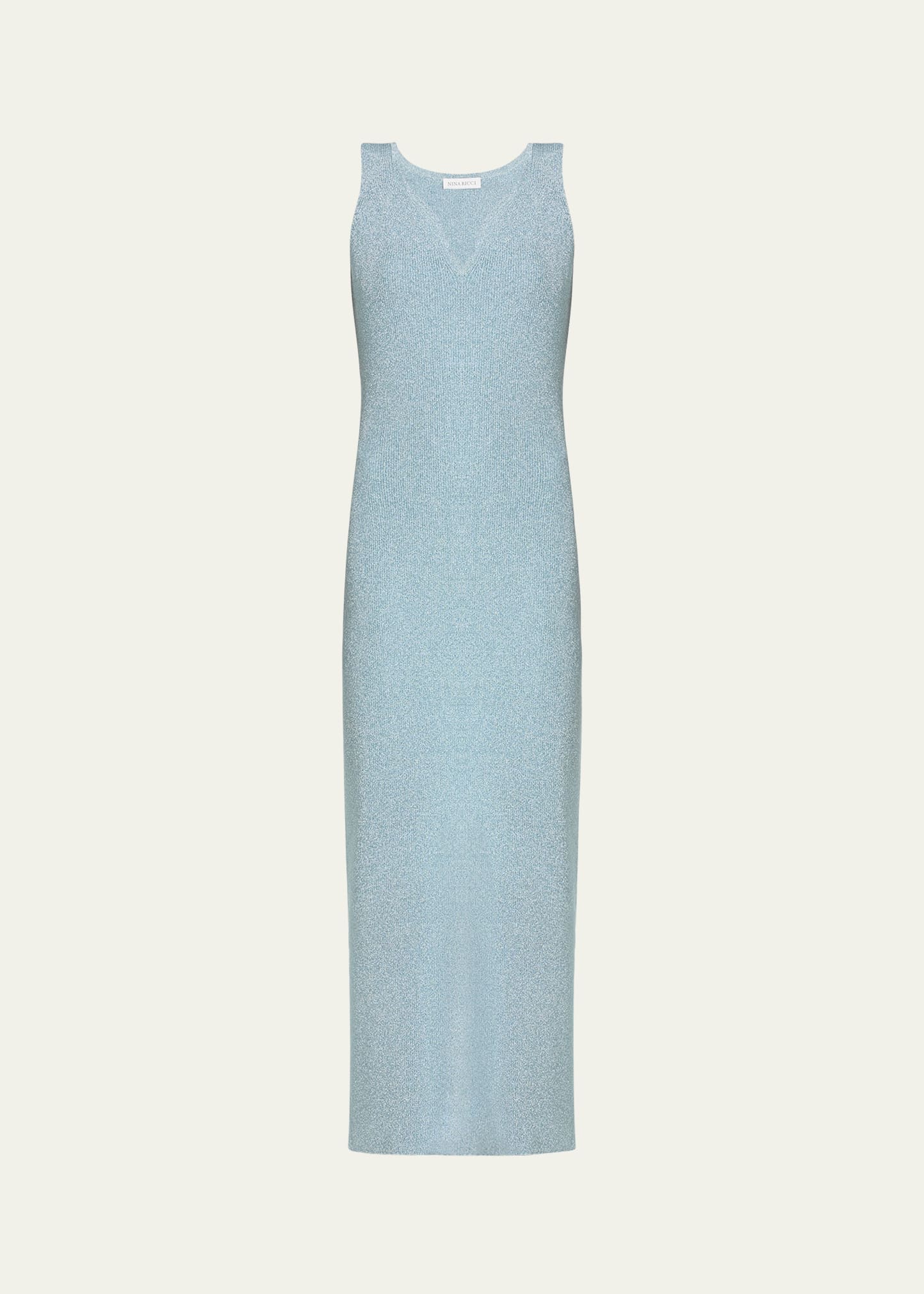 Nina Ricci Metallic Ribbed Body-con Midi Dress In U4492 Light Blue